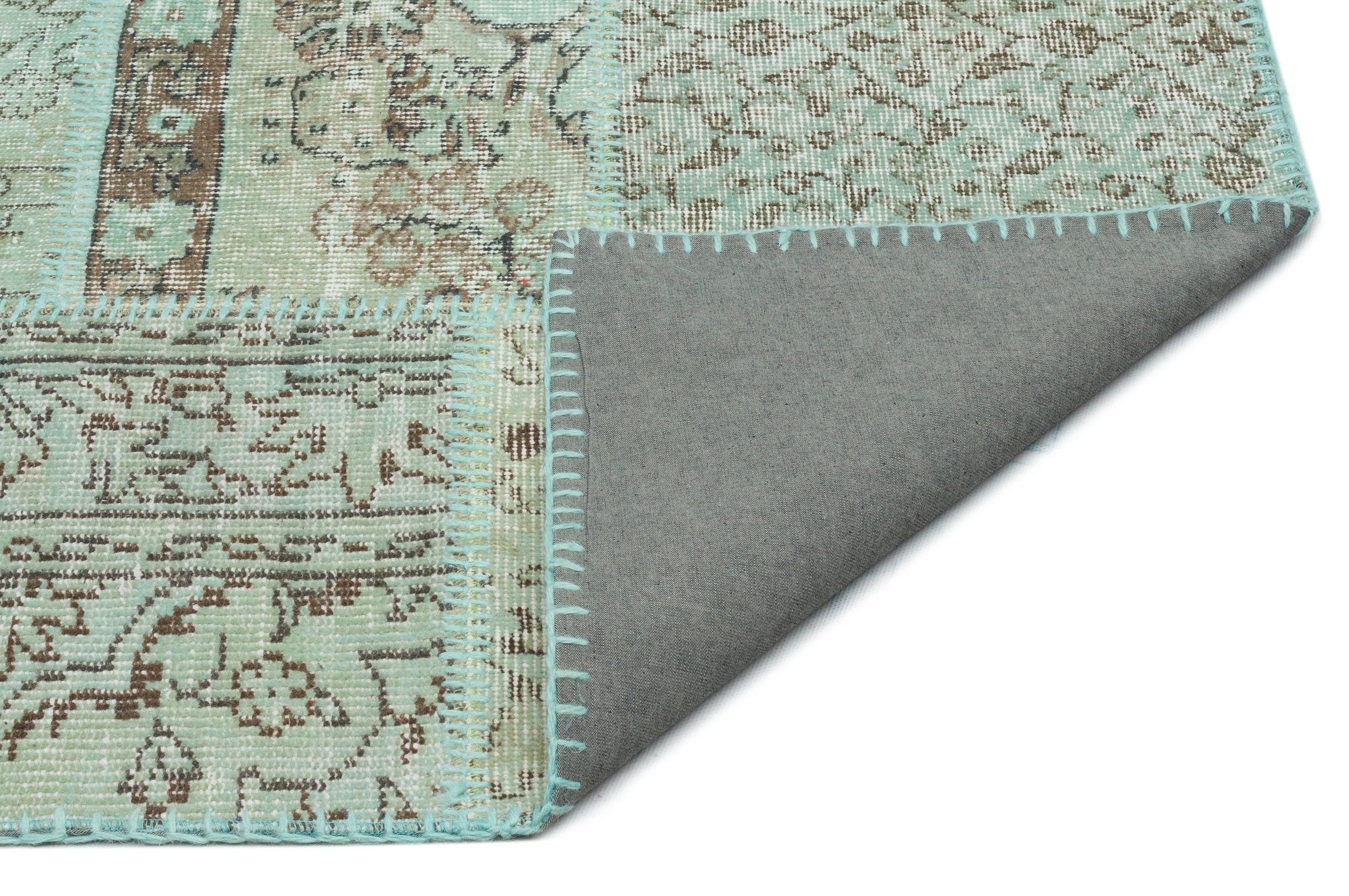 Iskece 20875 Green Vintage Wool Handmade Area Rug 5'3" x 7'7"