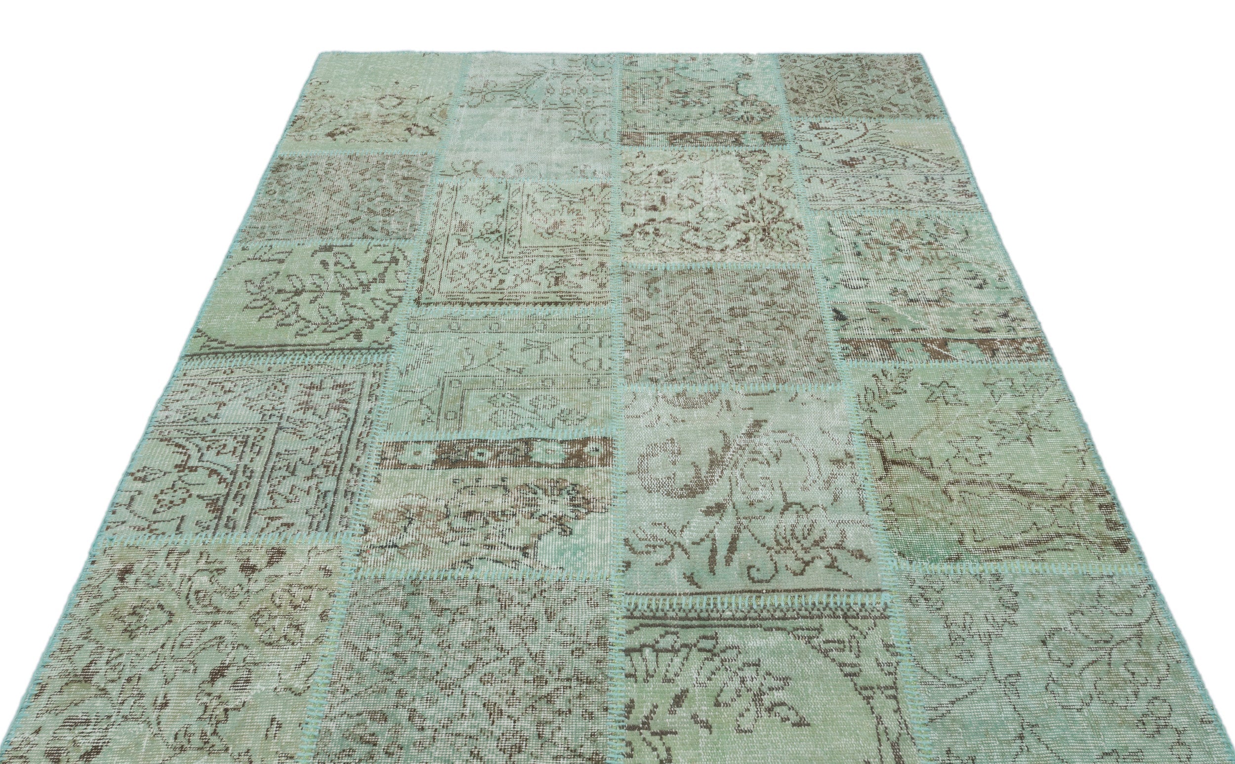 Iskece 20875 Green Vintage Wool Handmade Area Rug 5'3" x 7'7"