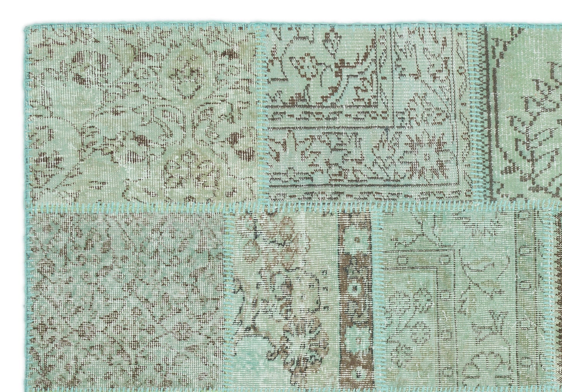 Iskece 20875 Green Vintage Wool Handmade Area Rug 5'3" x 7'7"