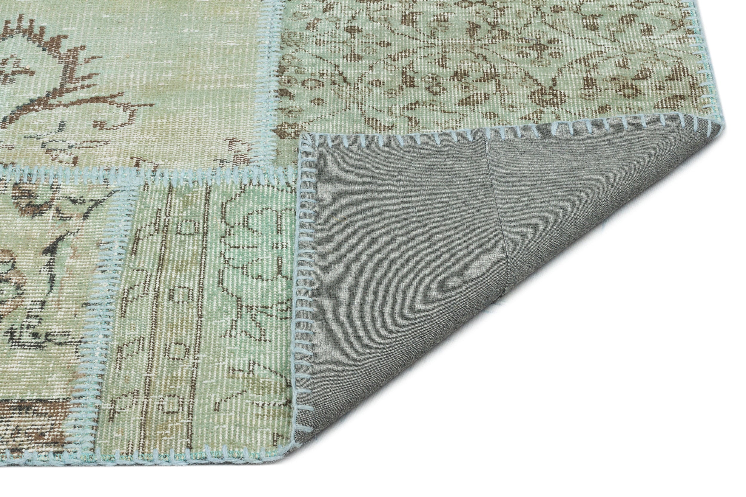 Iskece 20889 Green Vintage Wool Handmade Area Rug 5'3" x 7'7"