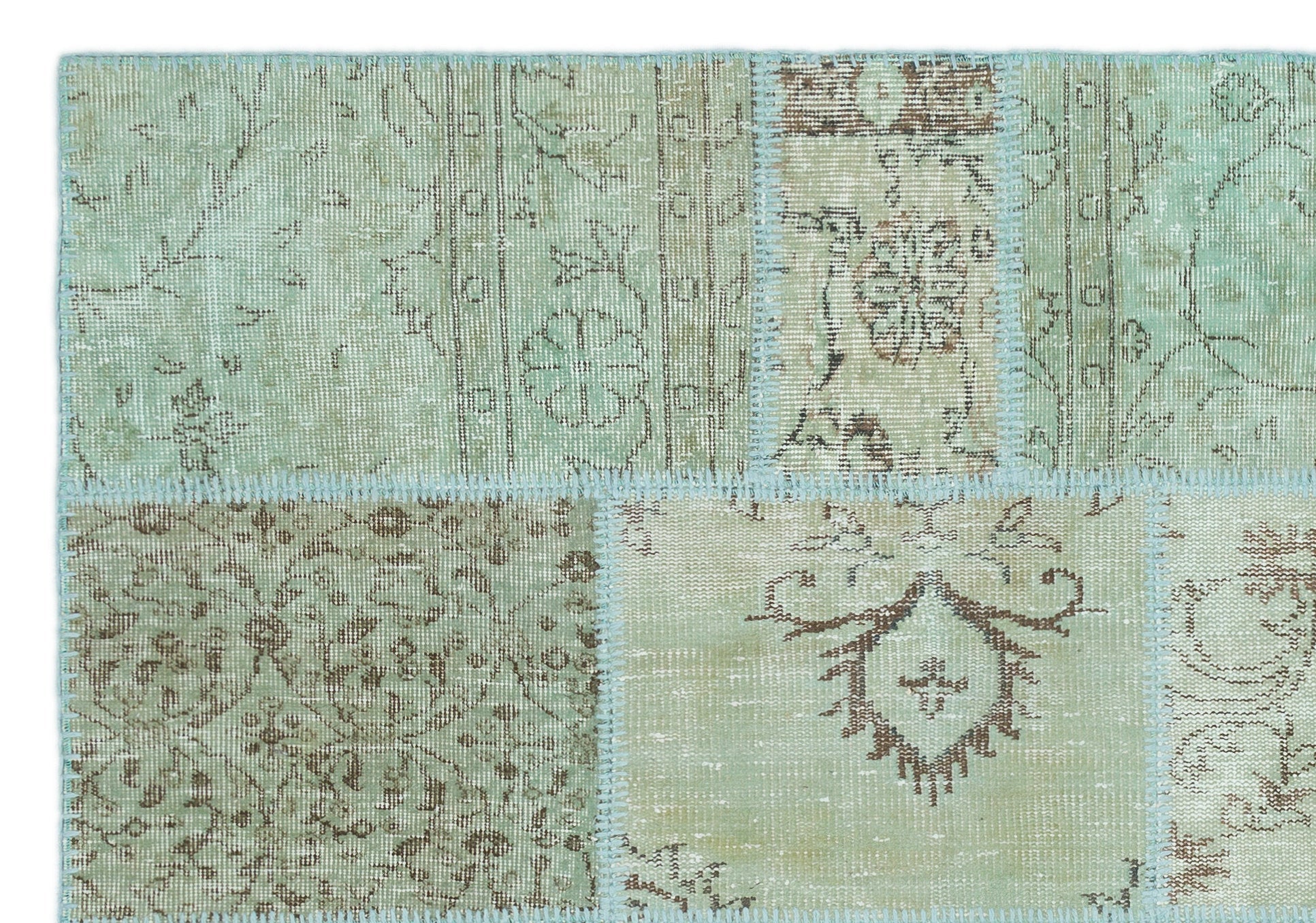 Iskece 20889 Green Vintage Wool Handmade Area Rug 5'3" x 7'7"