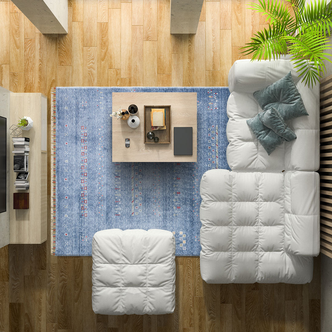 Blue Viscose Rug – Modern Handmade Rug with Authentic Pattern and Soft Texture