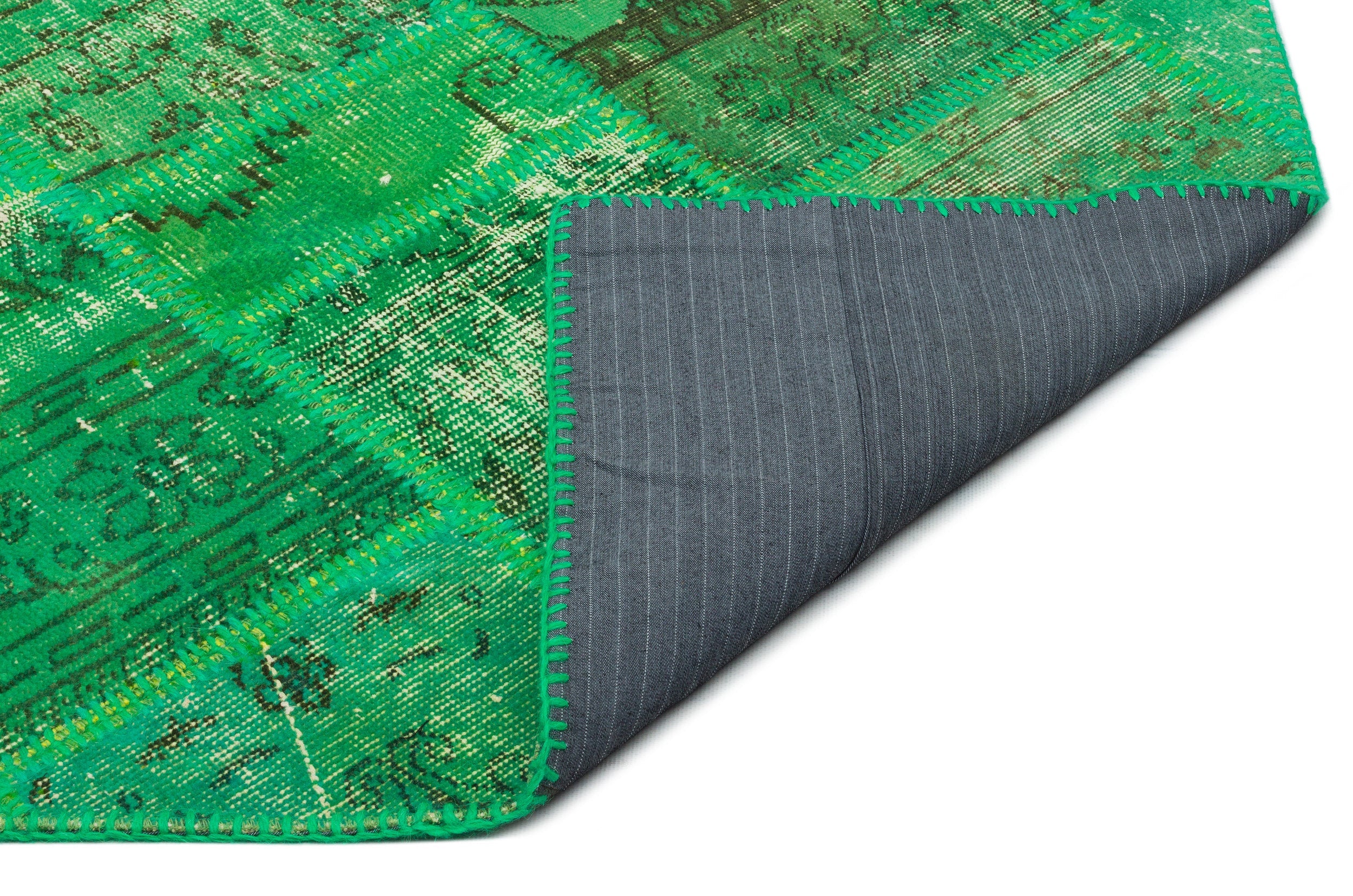 Iskece 20952 Green Vintage Wool Handmade Area Rug 5'3" x 7'7"