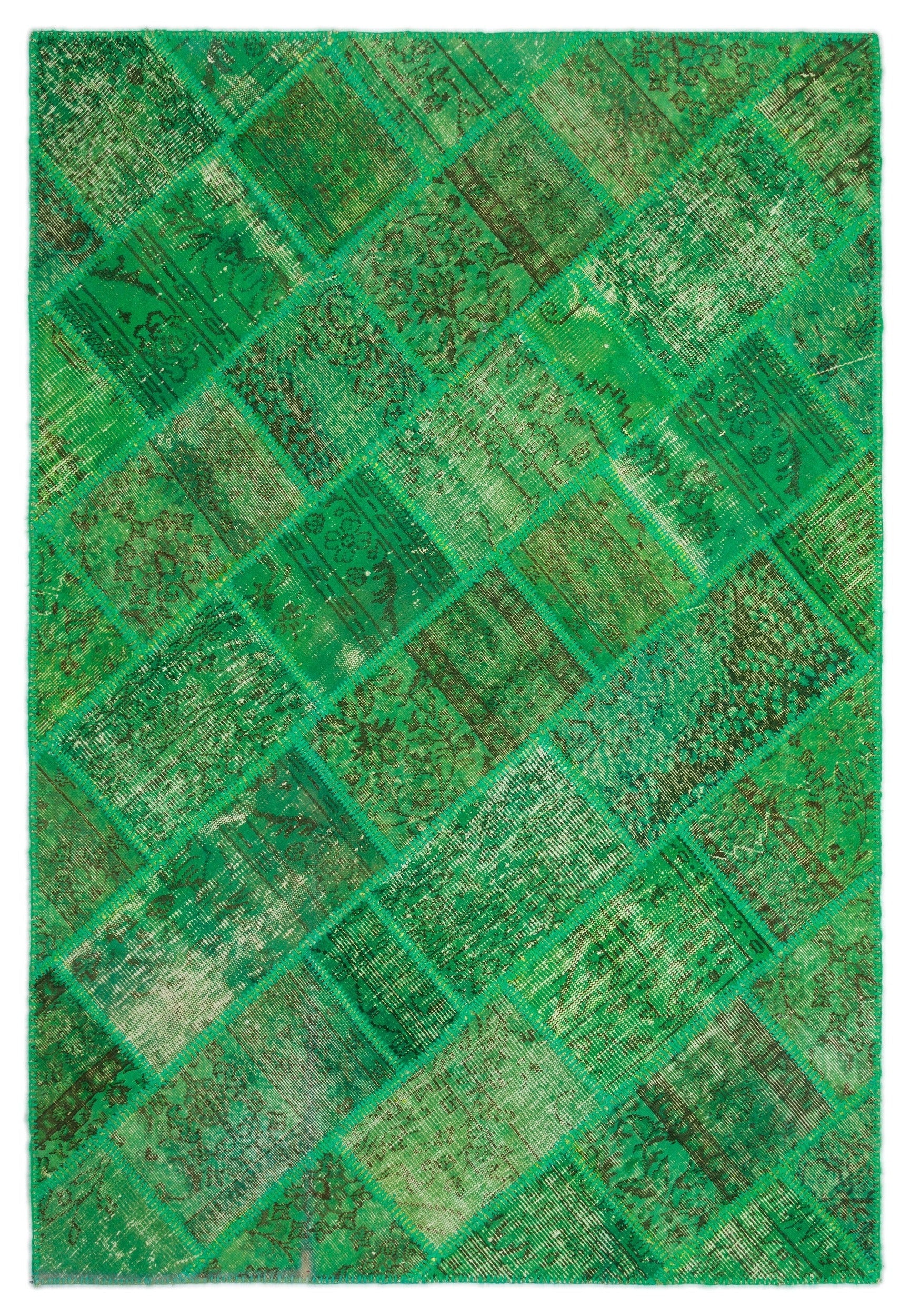 Iskece 20952 Green Vintage Wool Handmade Area Rug 5'3" x 7'7"