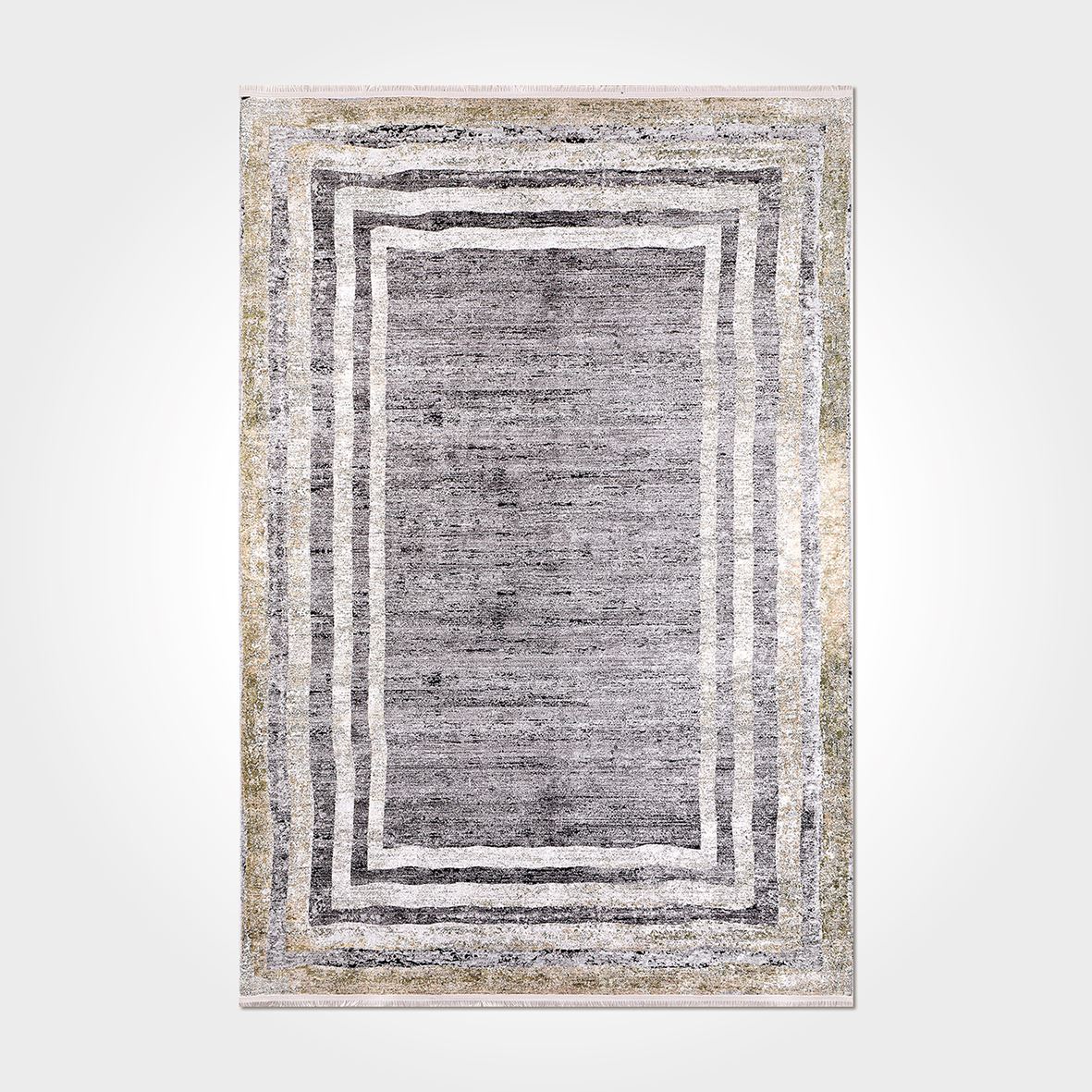 Chenille Cotton Area Rug – Washable Non Slip Grey Frame Rug for Living Room