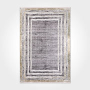 Chenille Cotton Area Rug – Washable Non Slip Grey Frame Rug for Living Room