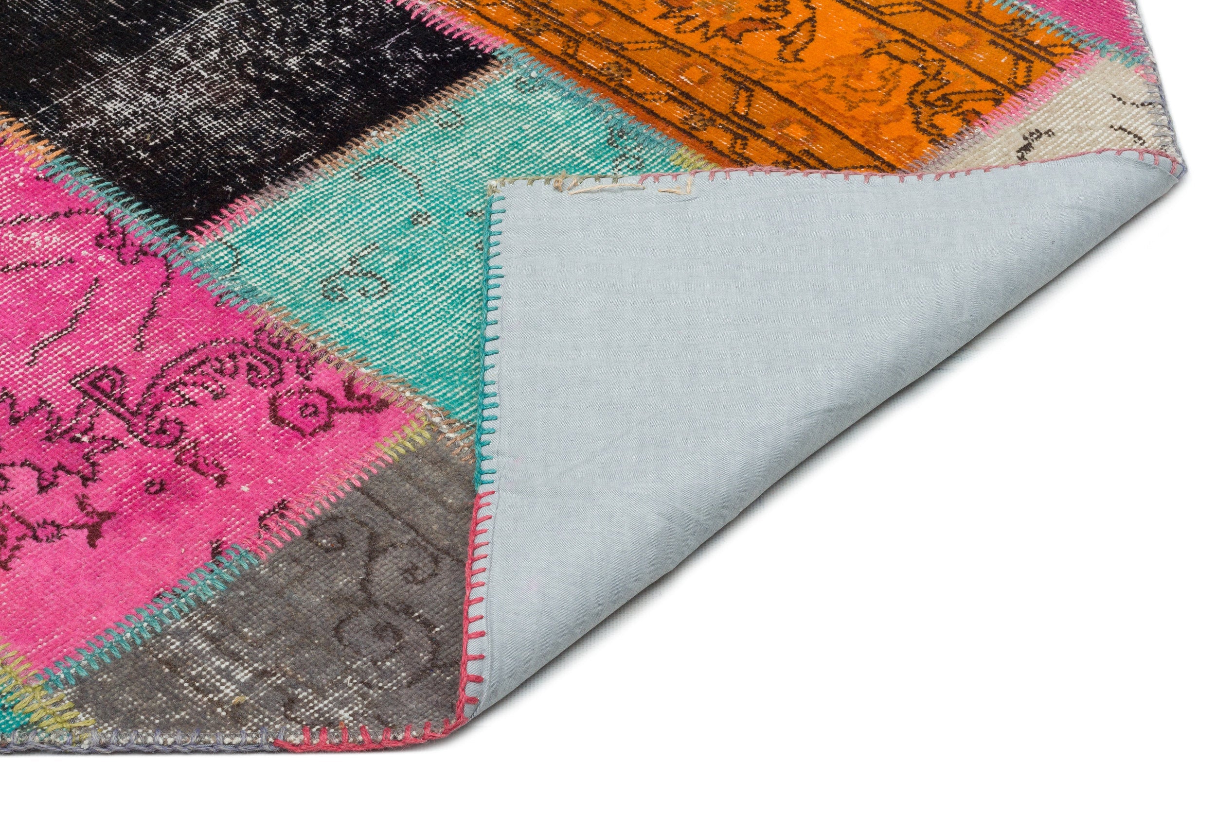 Iskece 20981 Beige Patchwork Wool Handmade Area Rug 5'3" x 7'8"