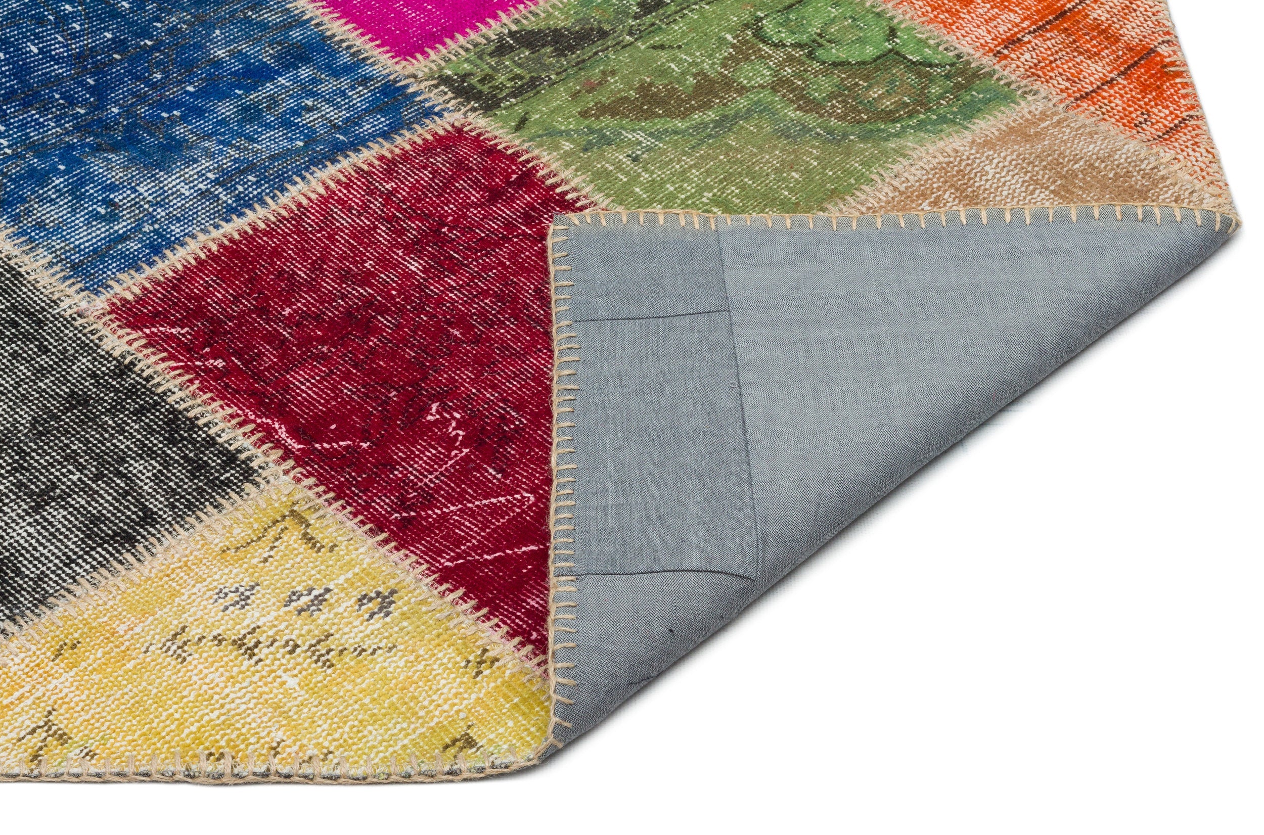 Iskece Beige Patchwork Wool Handmade Area Rug 5'4" x 7'7"