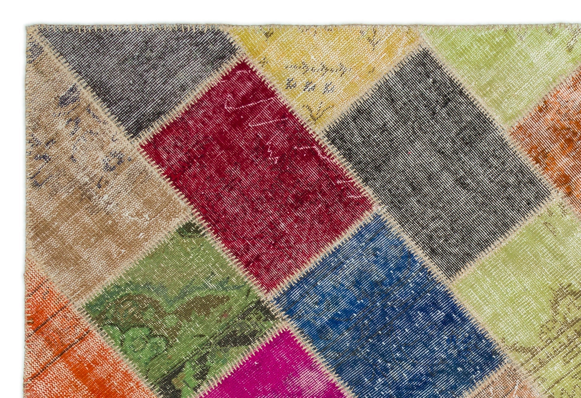 Iskece Beige Patchwork Wool Handmade Area Rug 5'4" x 7'7"