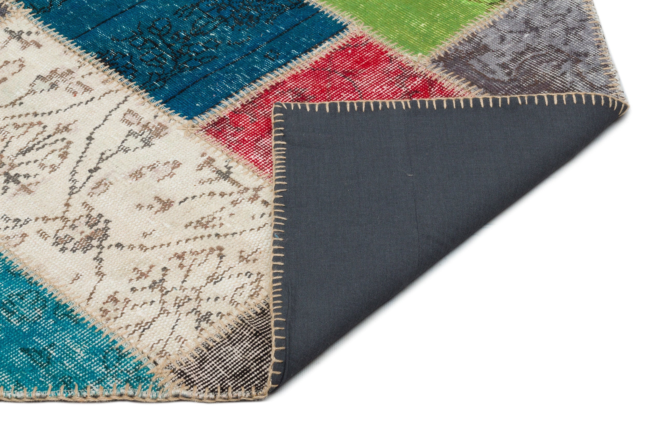 Iskece 20990 Beige Patchwork Wool Handmade Area Rug 5'3" x 7'9"