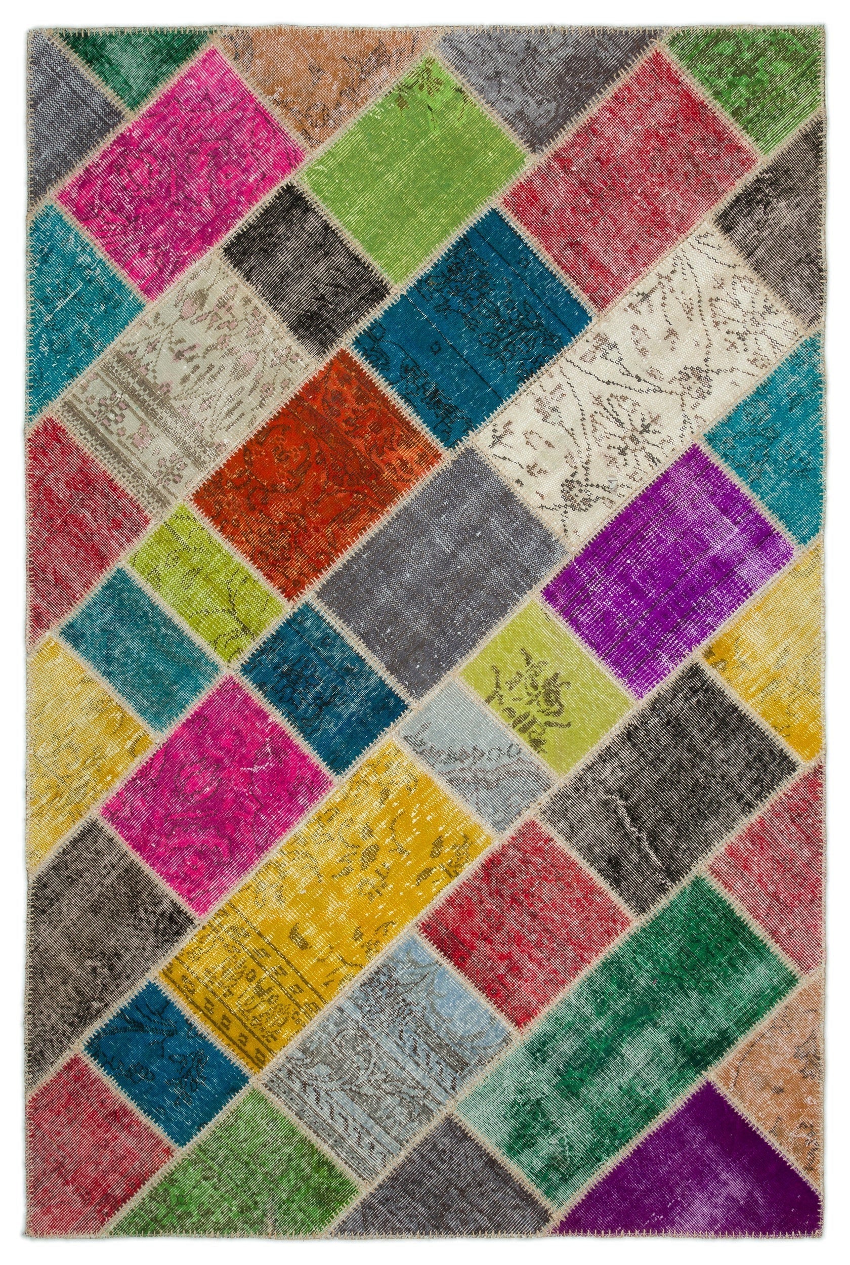 Iskece 20990 Beige Patchwork Wool Handmade Area Rug 5'3" x 7'9"