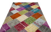 Iskece 20993 Beige Patchwork Wool Handmade Area Rug 5'4" x 7'7"