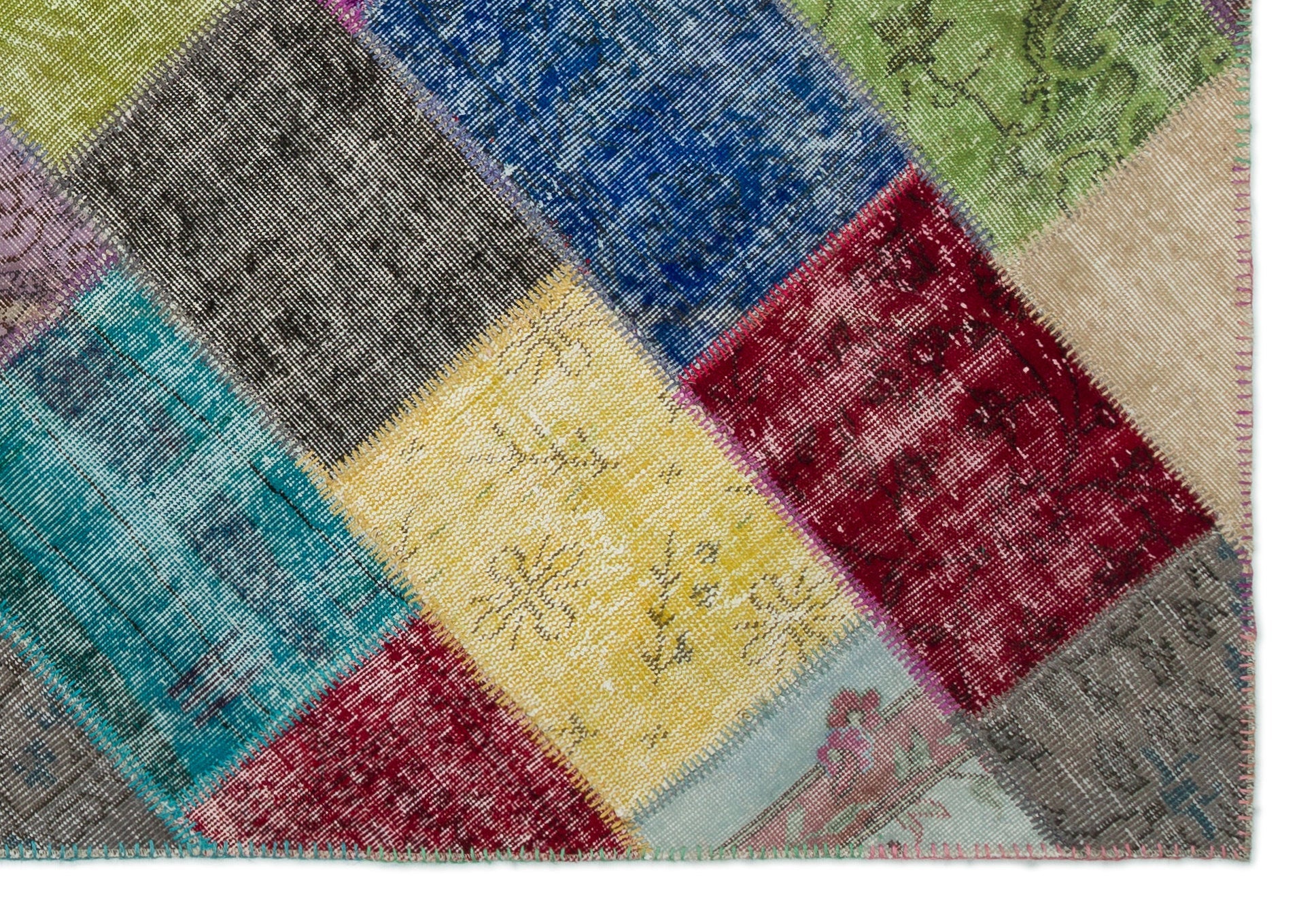 Iskece 20993 Beige Patchwork Wool Handmade Area Rug 5'4" x 7'7"