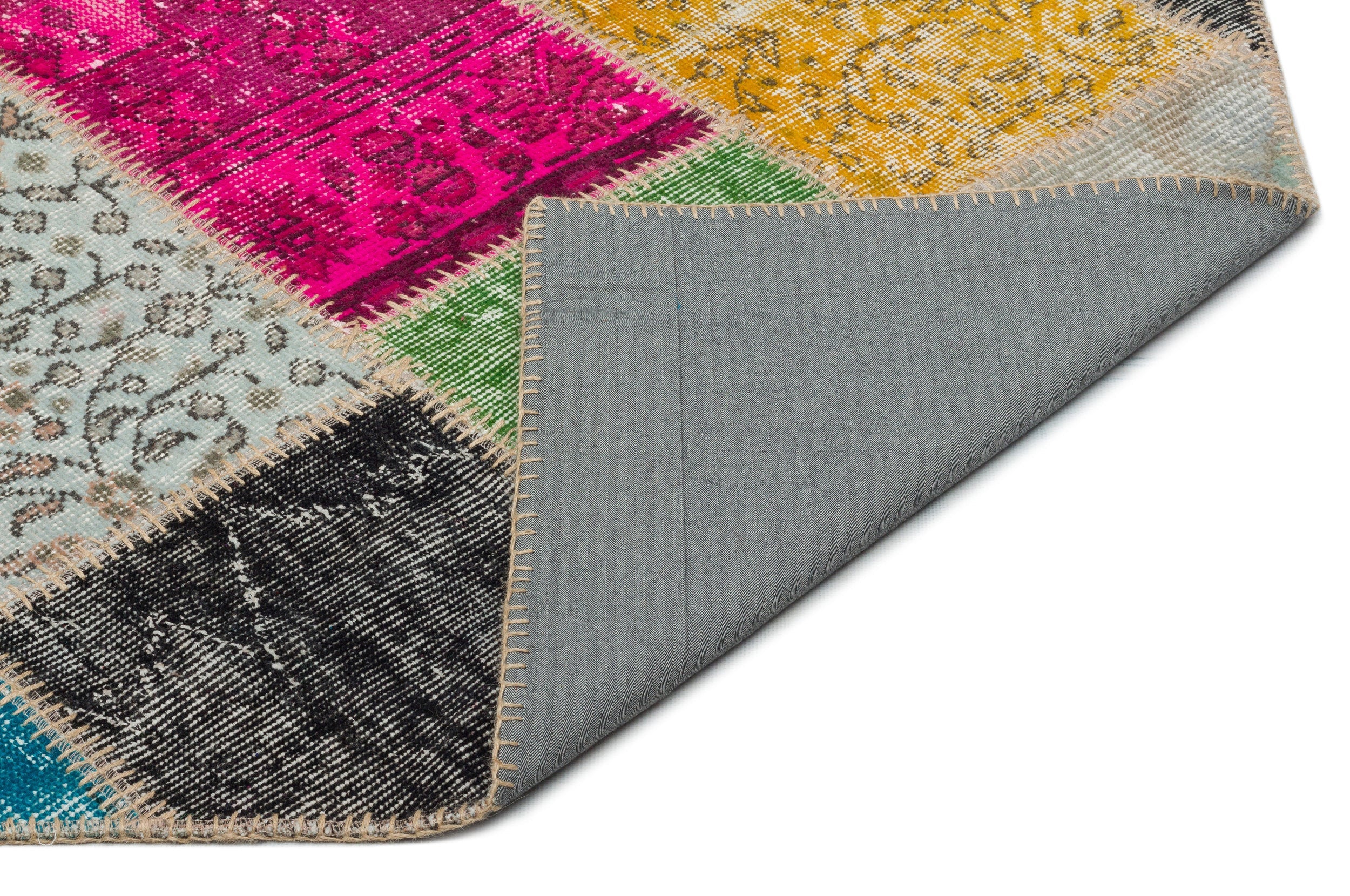 Iskece 20996 Beige Patchwork Wool Handmade Area Rug 5'4" x 7'6"