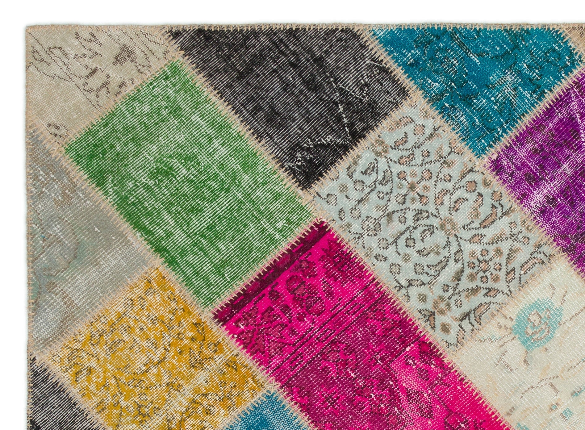 Iskece 20996 Beige Patchwork Wool Handmade Area Rug 5'4" x 7'6"