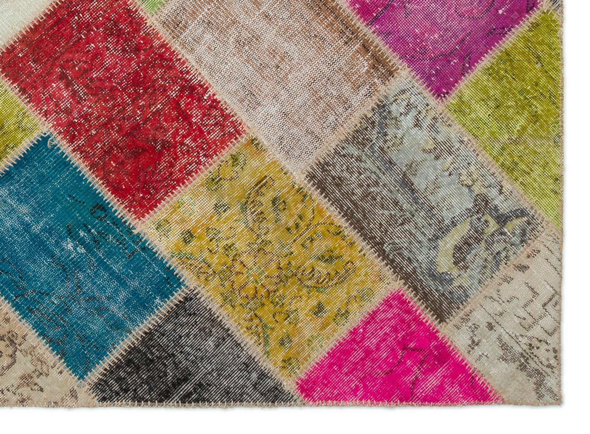 Iskece 20996 Beige Patchwork Wool Handmade Area Rug 5'4" x 7'6"