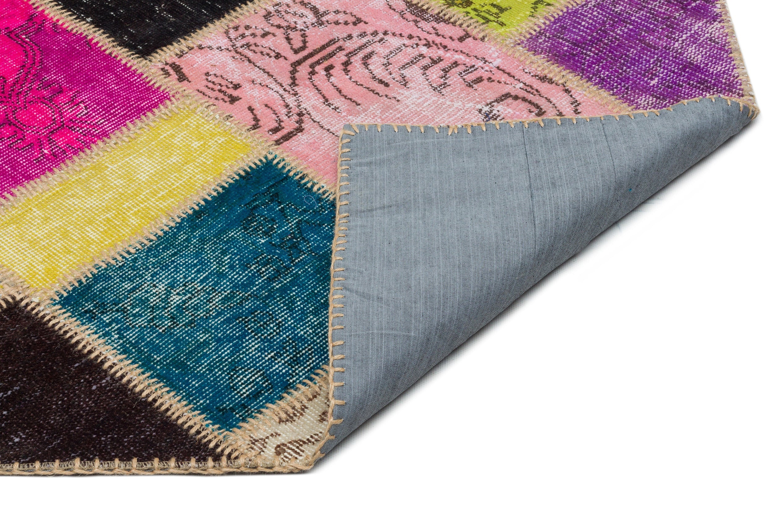 Iskece 21001 Beige Patchwork Wool Handmade Area Rug 5'3" x 7'7"