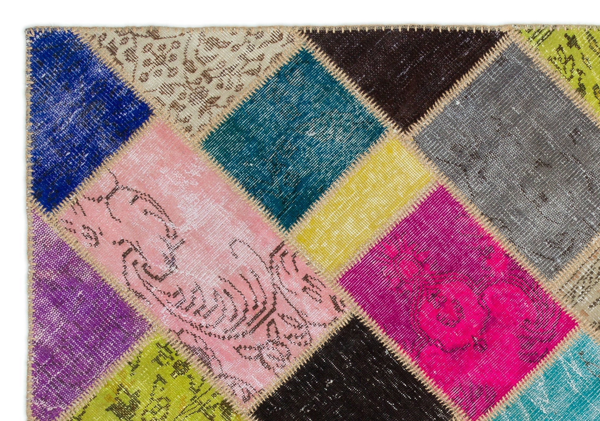 Iskece 21001 Beige Patchwork Wool Handmade Area Rug 5'3" x 7'7"