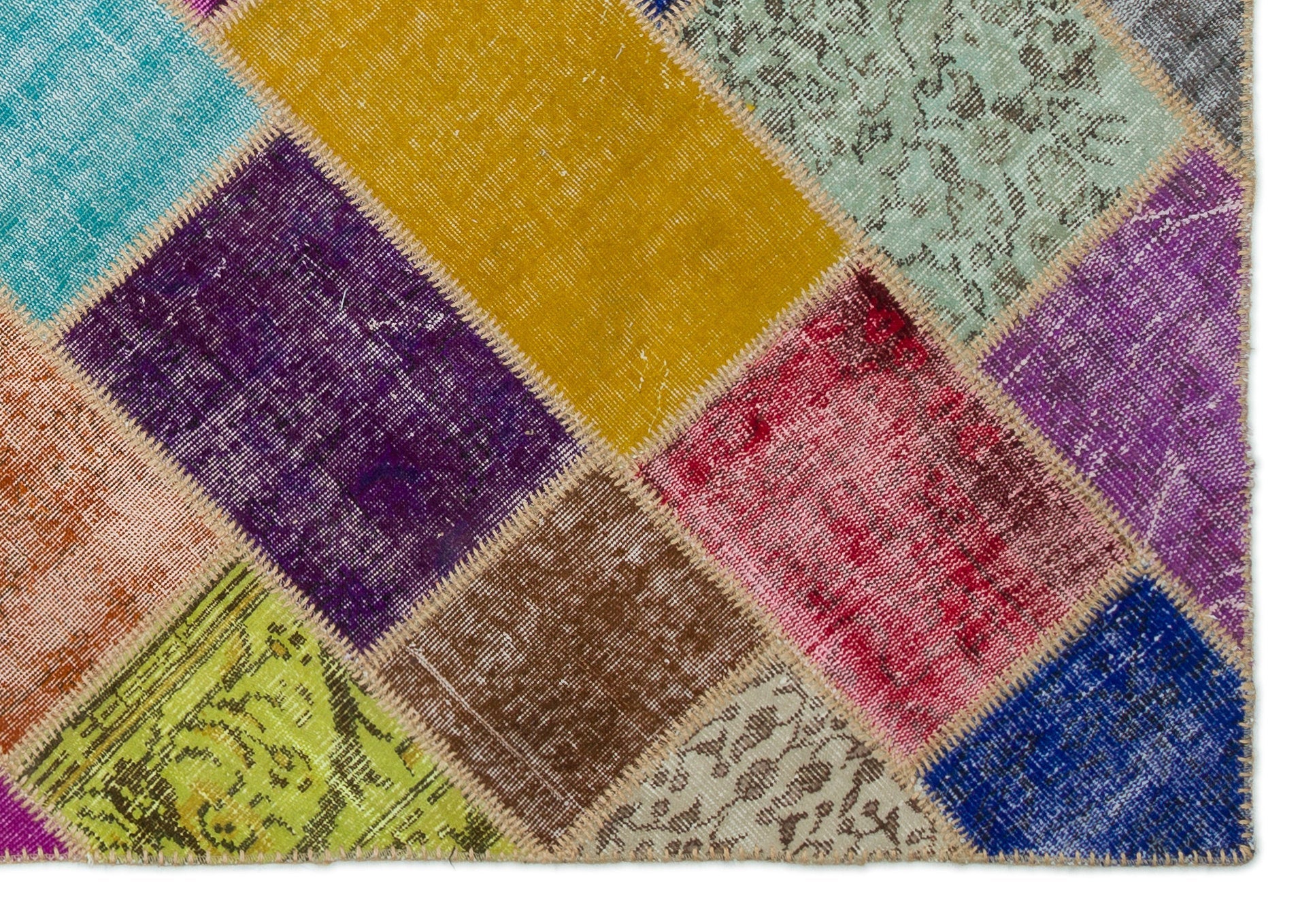 Iskece 21001 Beige Patchwork Wool Handmade Area Rug 5'3" x 7'7"
