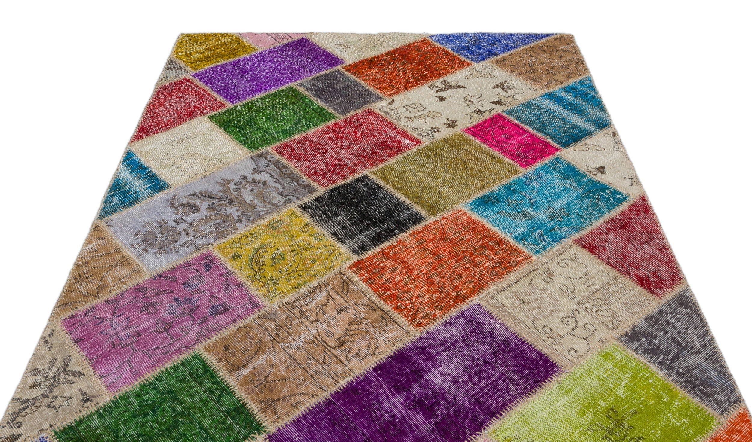 Iskece 21009 Beige Patchwork Wool Handmade Area Rug 5'4" x 7'6"