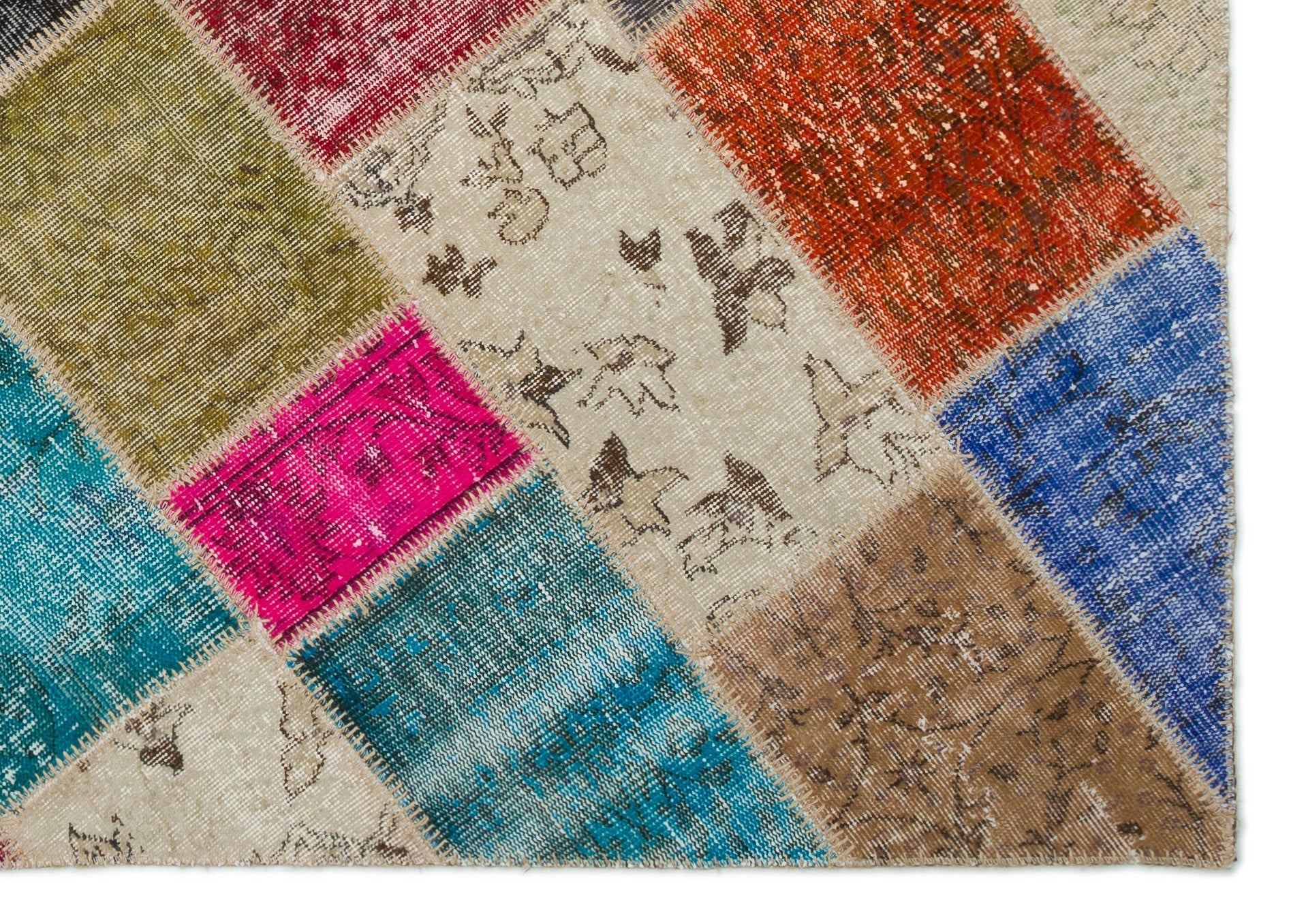 Iskece 21009 Beige Patchwork Wool Handmade Area Rug 5'4" x 7'6"