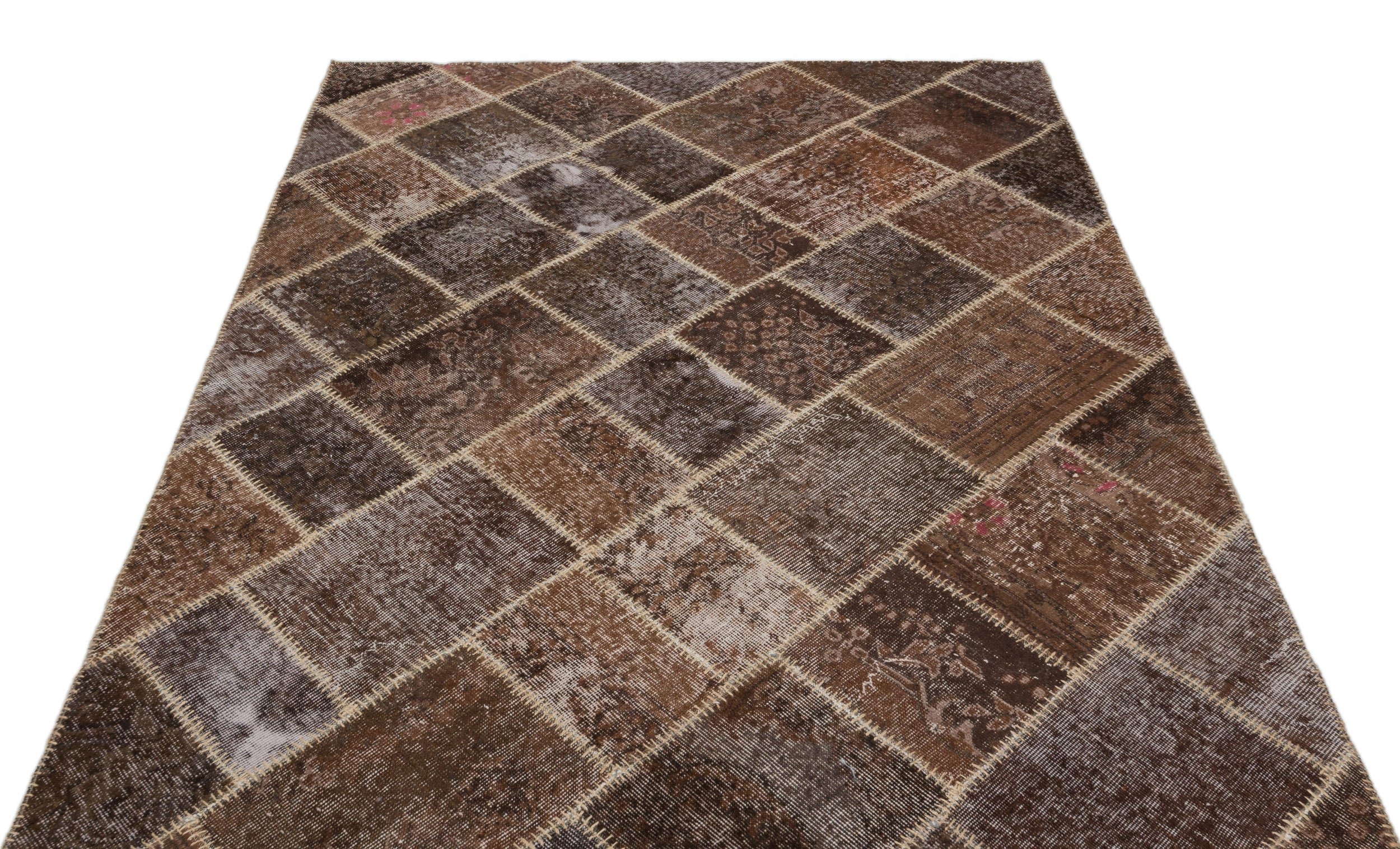 Iskece Brown Vintage Wool Handmade Area Rug 5'3" x 7'6"