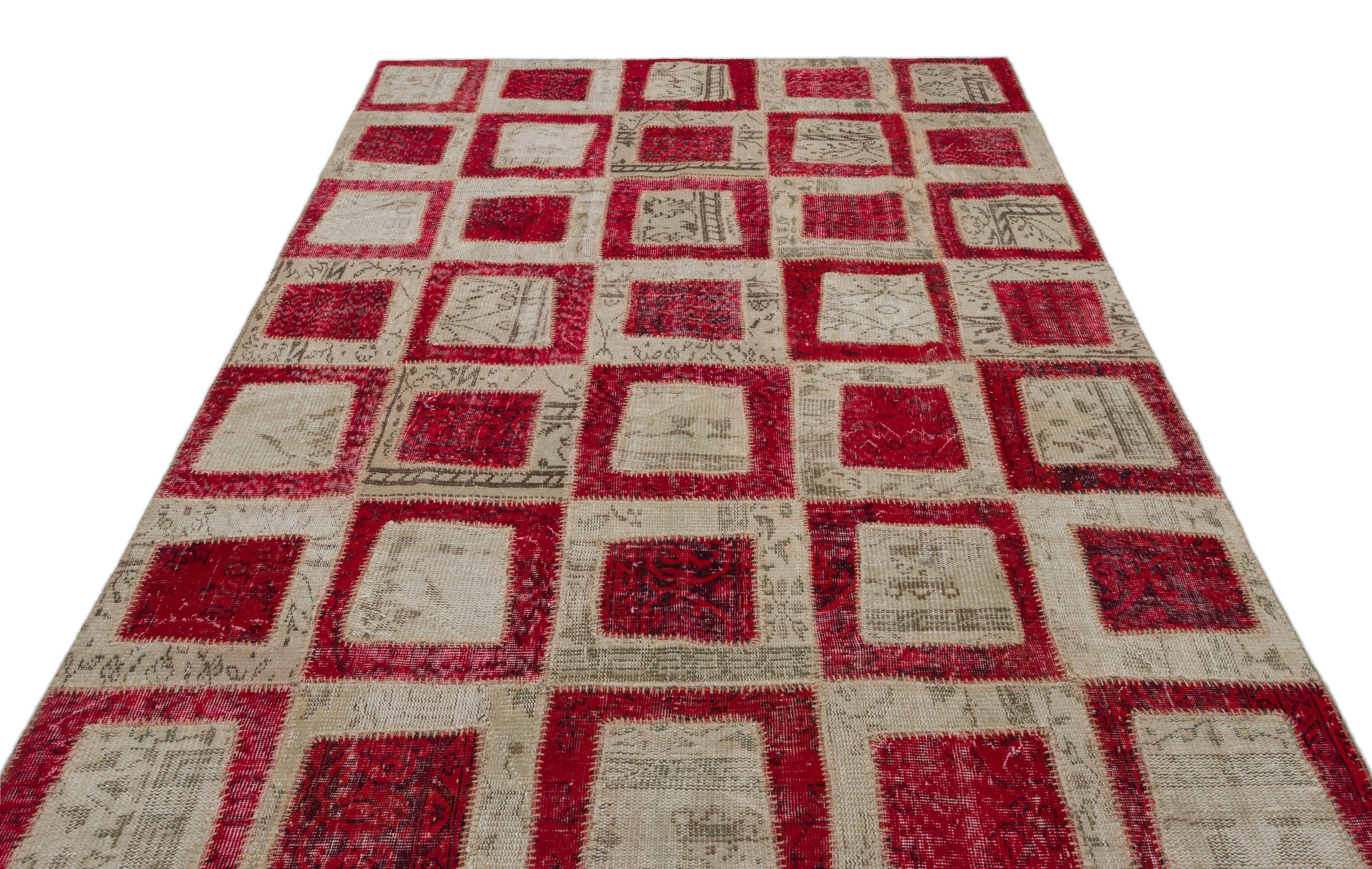 Iskece Red Vintage Wool Handmade Area Rug 6'3" x 9'2"