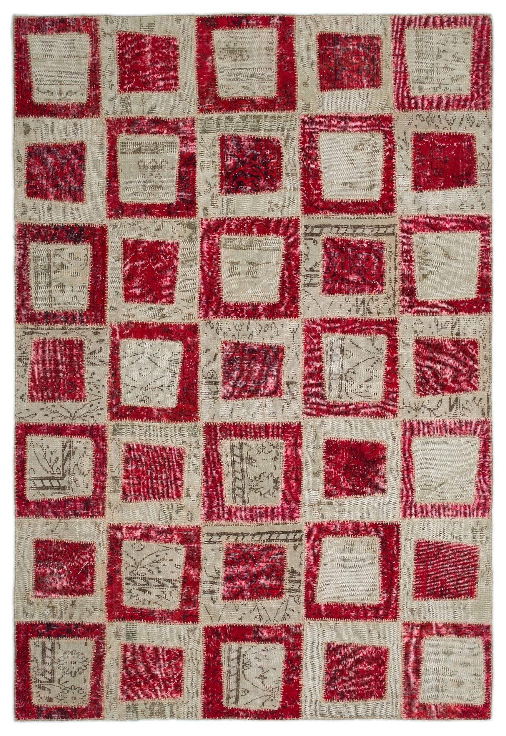 Iskece Red Vintage Wool Handmade Area Rug 6'3" x 9'2"