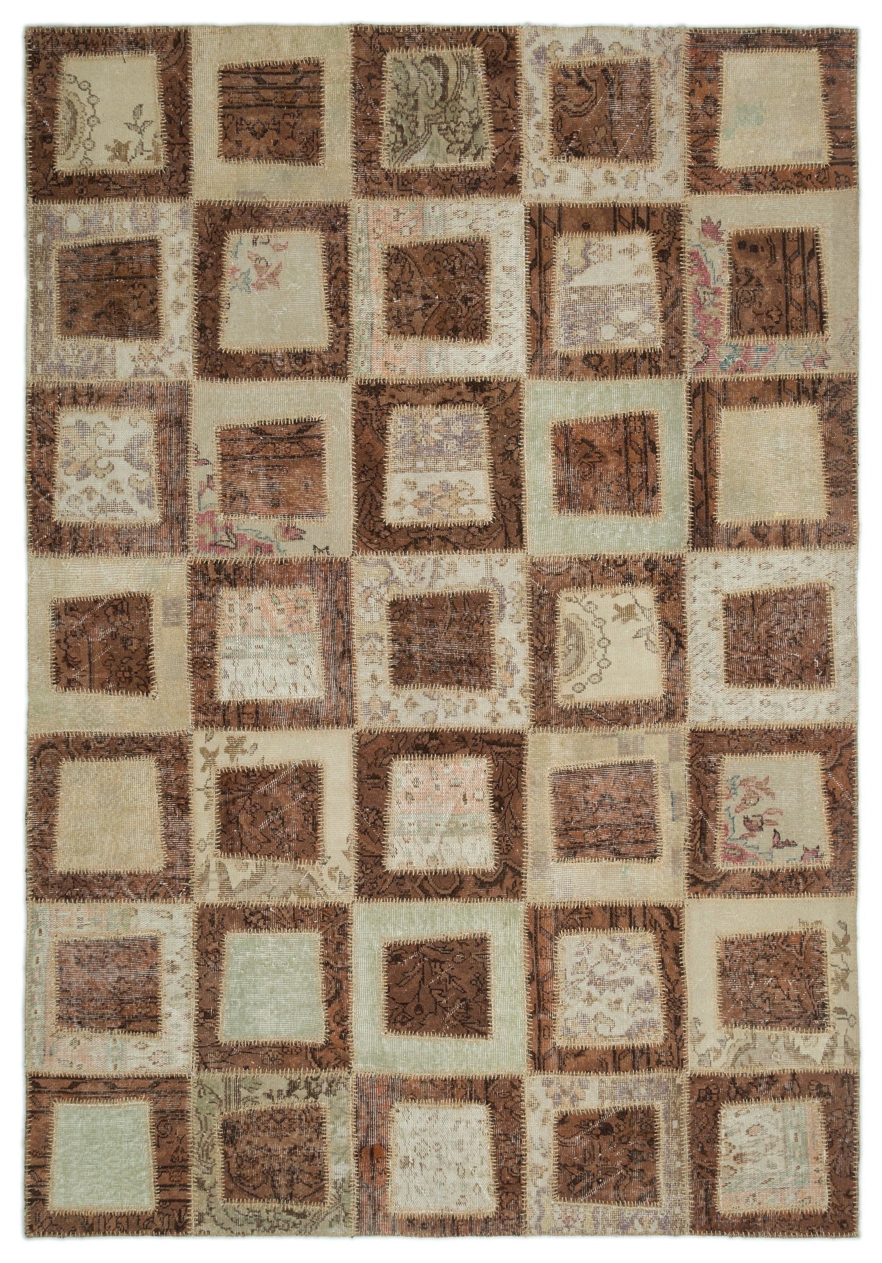 Iskece Beige Vintage Wool Handmade Area Rug 6'6" x 9'4"
