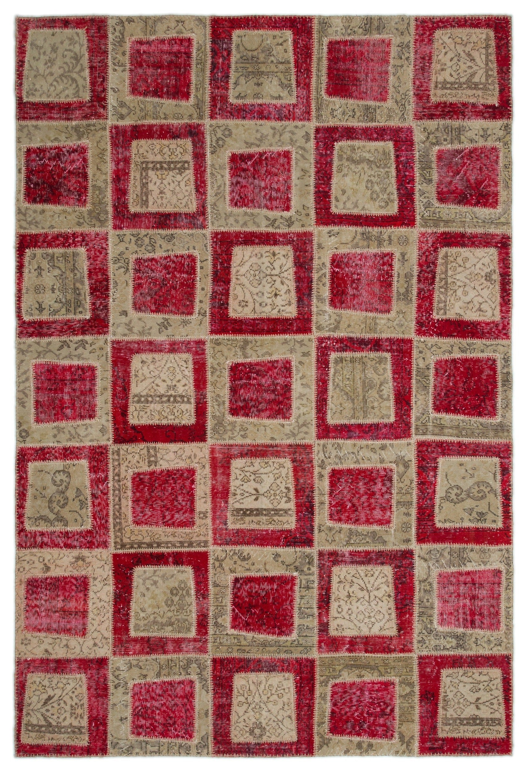 Iskece Red Vintage Wool Handmade Area Rug 6'4" x 9'3"