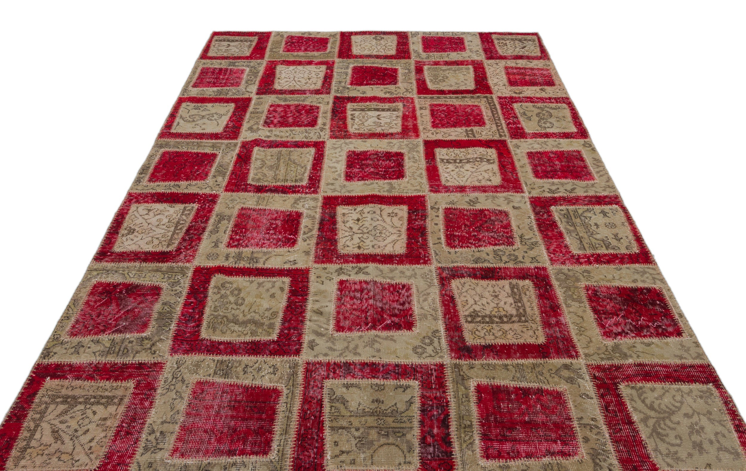 Iskece Red Vintage Wool Handmade Area Rug 6'4" x 9'3"