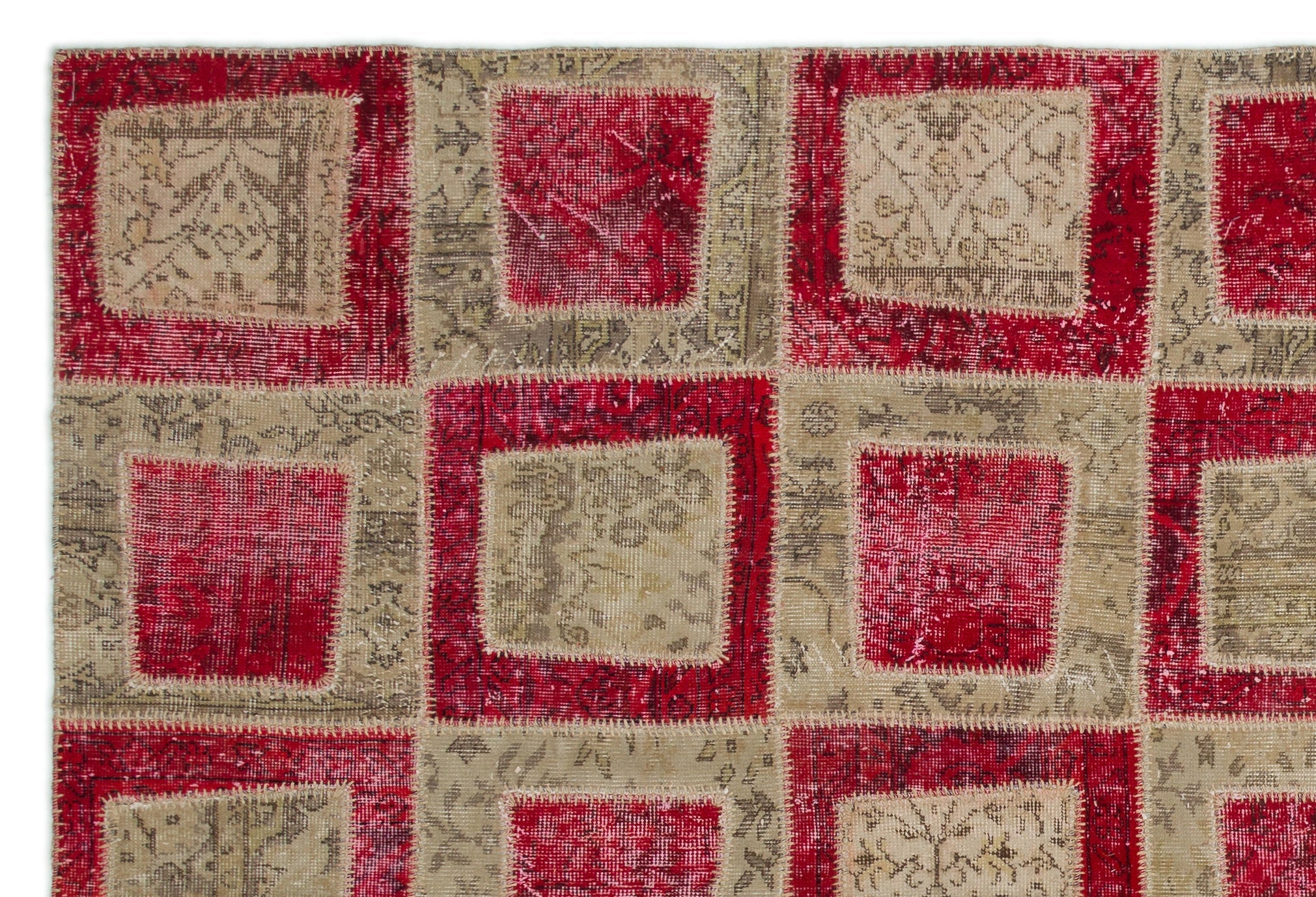 Iskece Red Vintage Wool Handmade Area Rug 6'4" x 9'3"