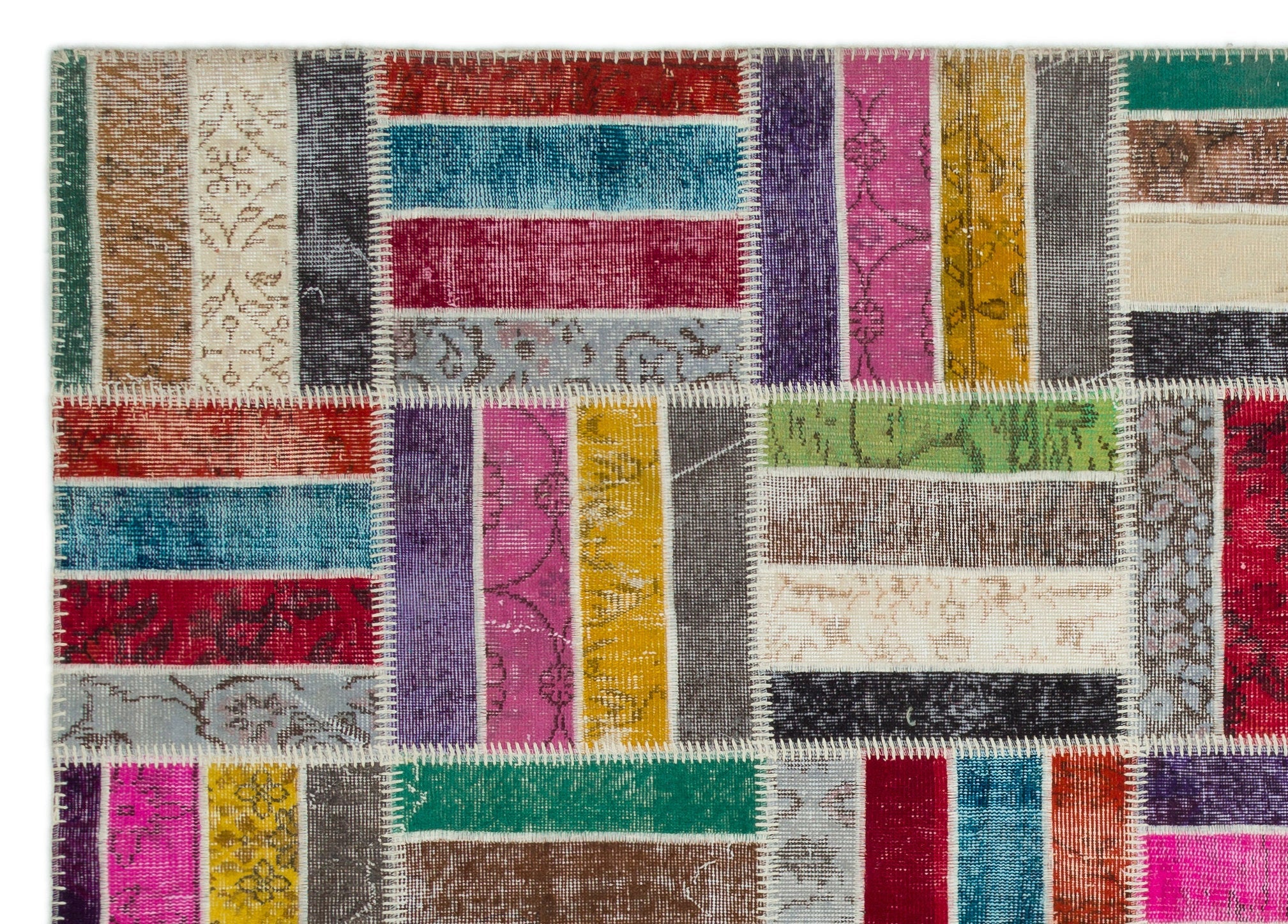 Iskece Beige Patchwork Wool Handmade Area Rug 6'8" x 9'3"