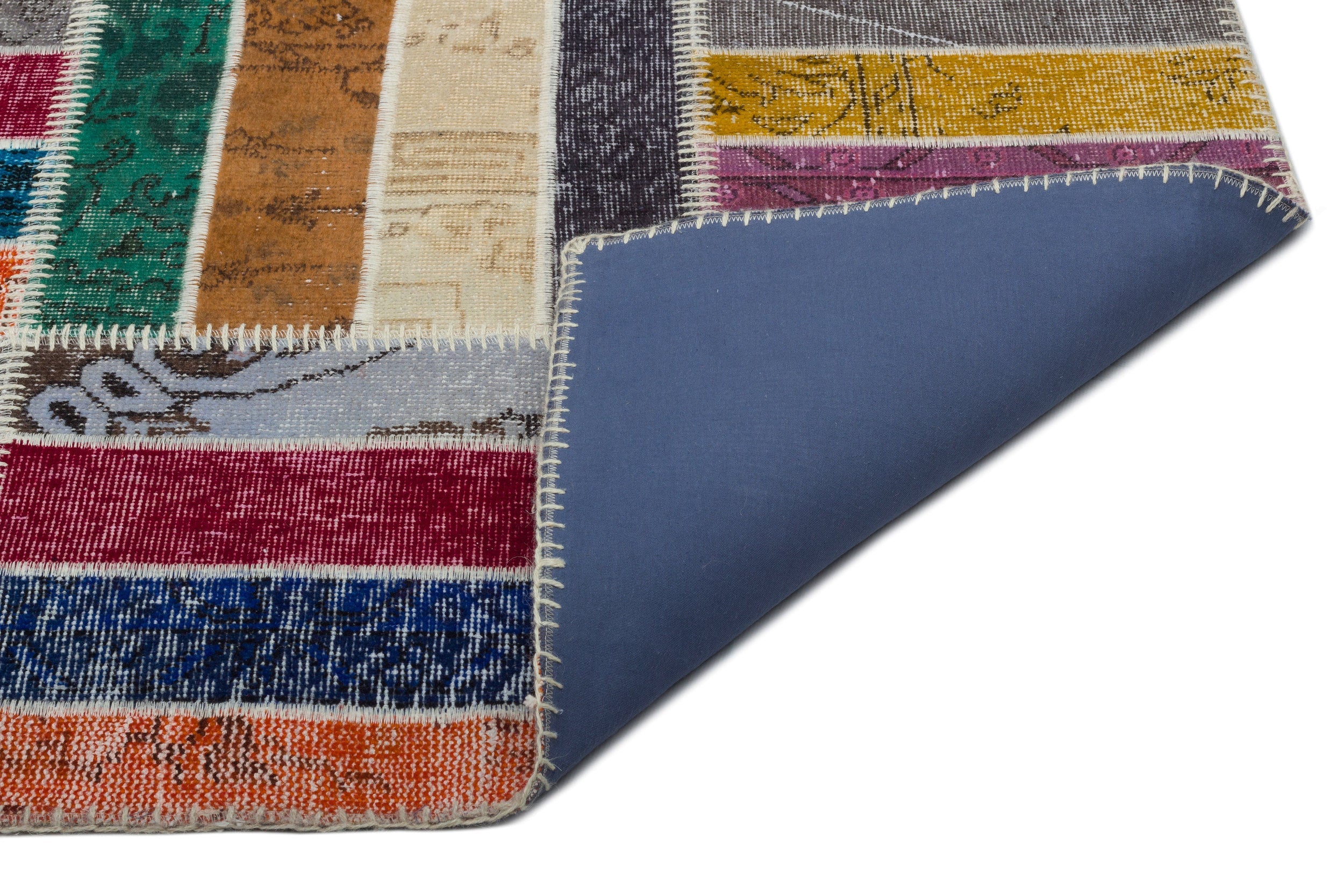 Iskece Beige Patchwork Wool Handmade Area Rug 6'8" x 9'3"