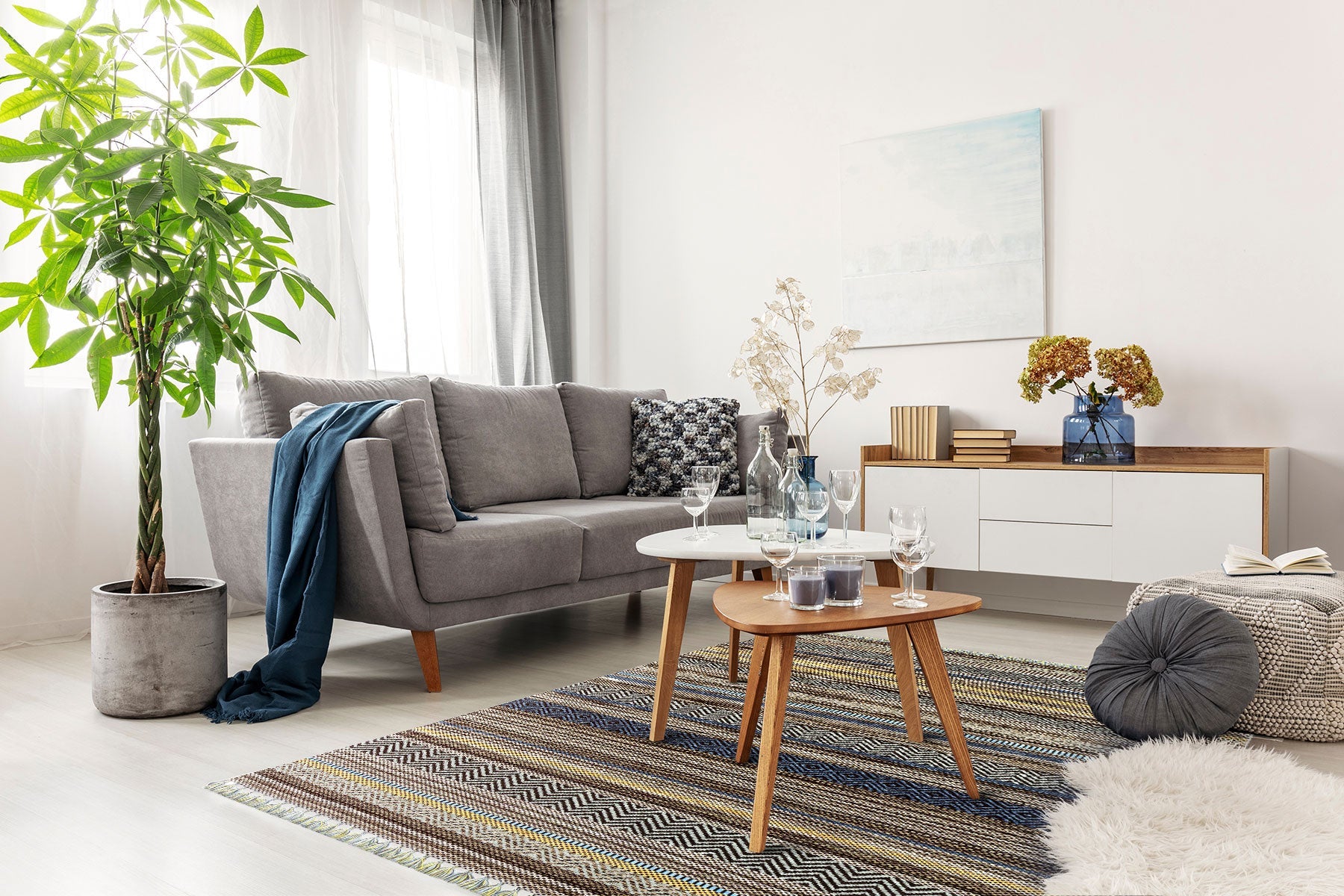 Blue Striped Kilim - Modern Woven Rug | Washable Non Slip Soft Textured Carpet