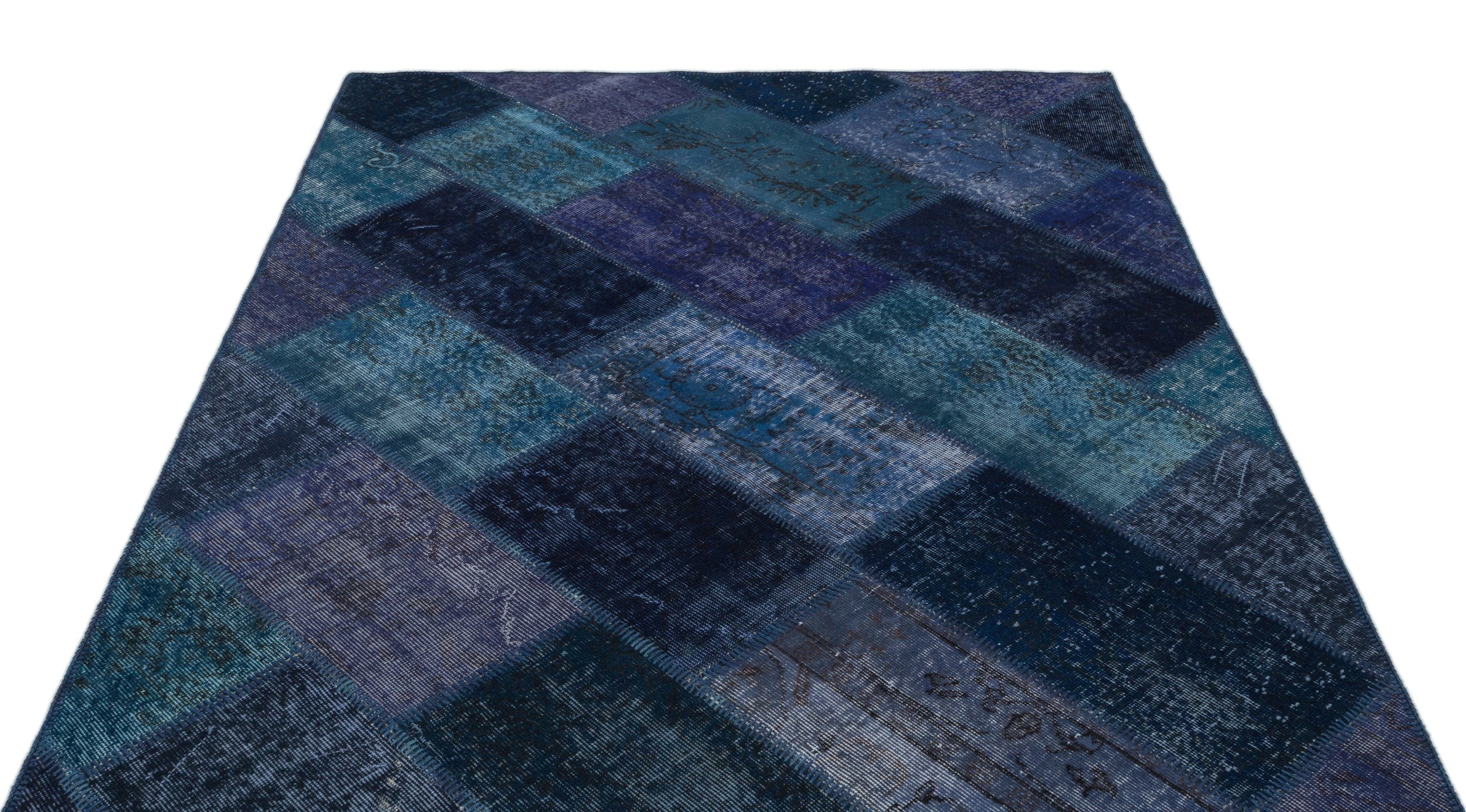 Iskece 21192 Navy Vintage Wool Handmade Area Rug 5'3" x 7'7"