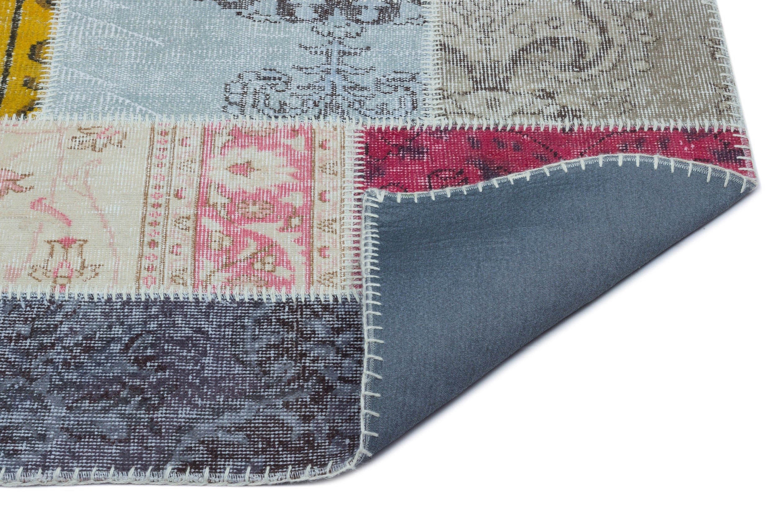 Iskece 21306 Beige Patchwork Wool Handmade Area Rug 2'7" x 4'11"