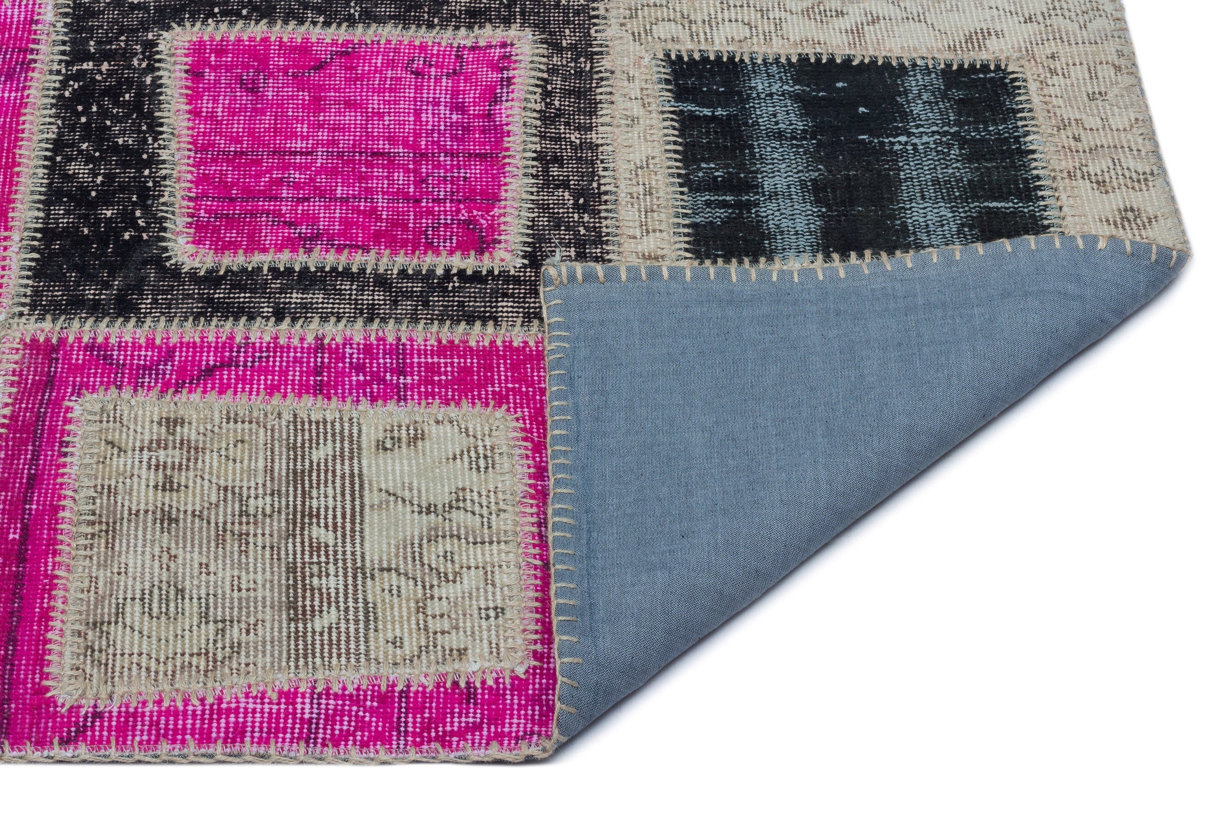 Iskece Beige Patchwork Wool Handmade Area Rug 2'5" x 4'11"