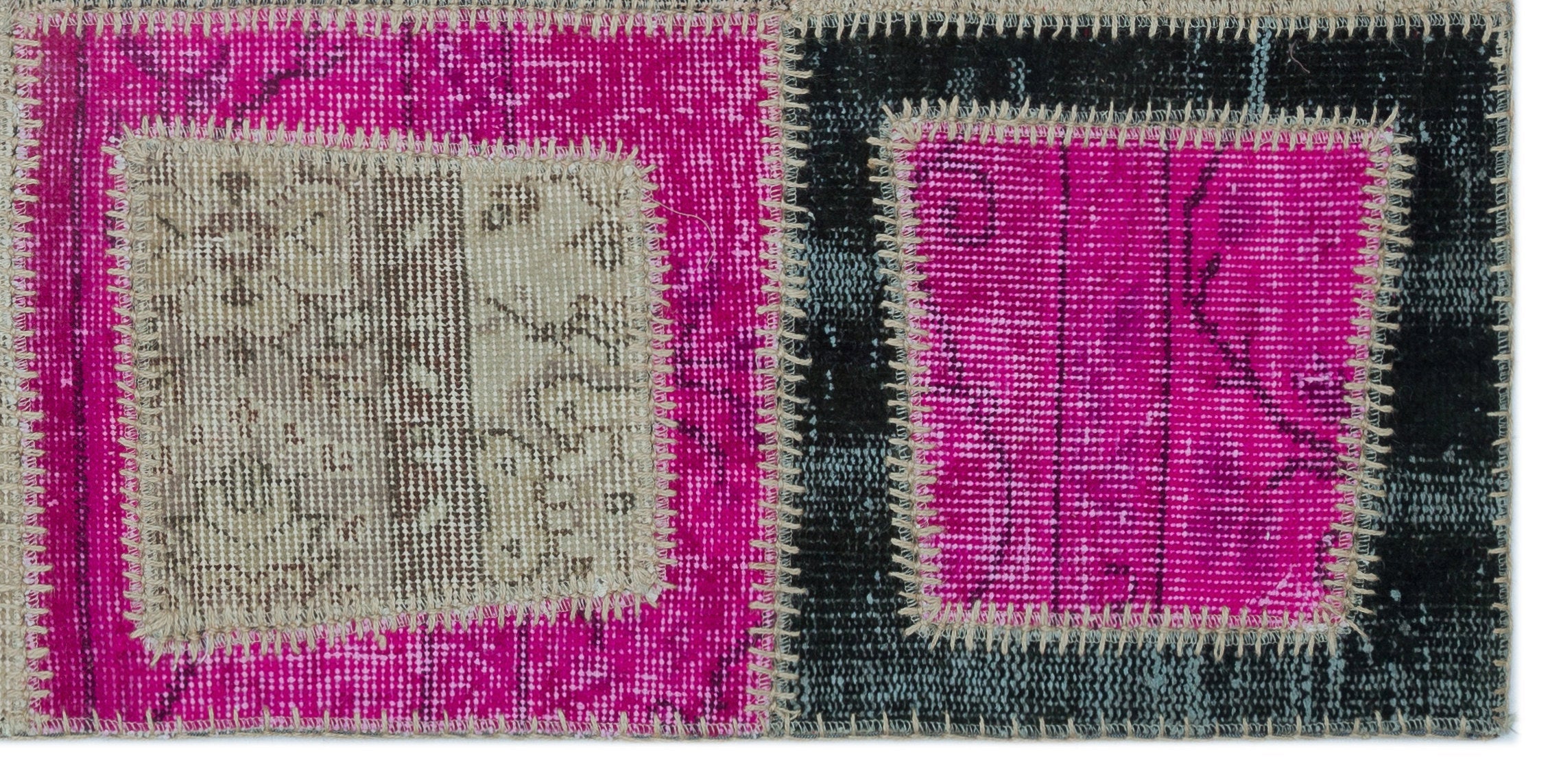 Iskece Beige Patchwork Wool Handmade Area Rug 2'5" x 4'11"