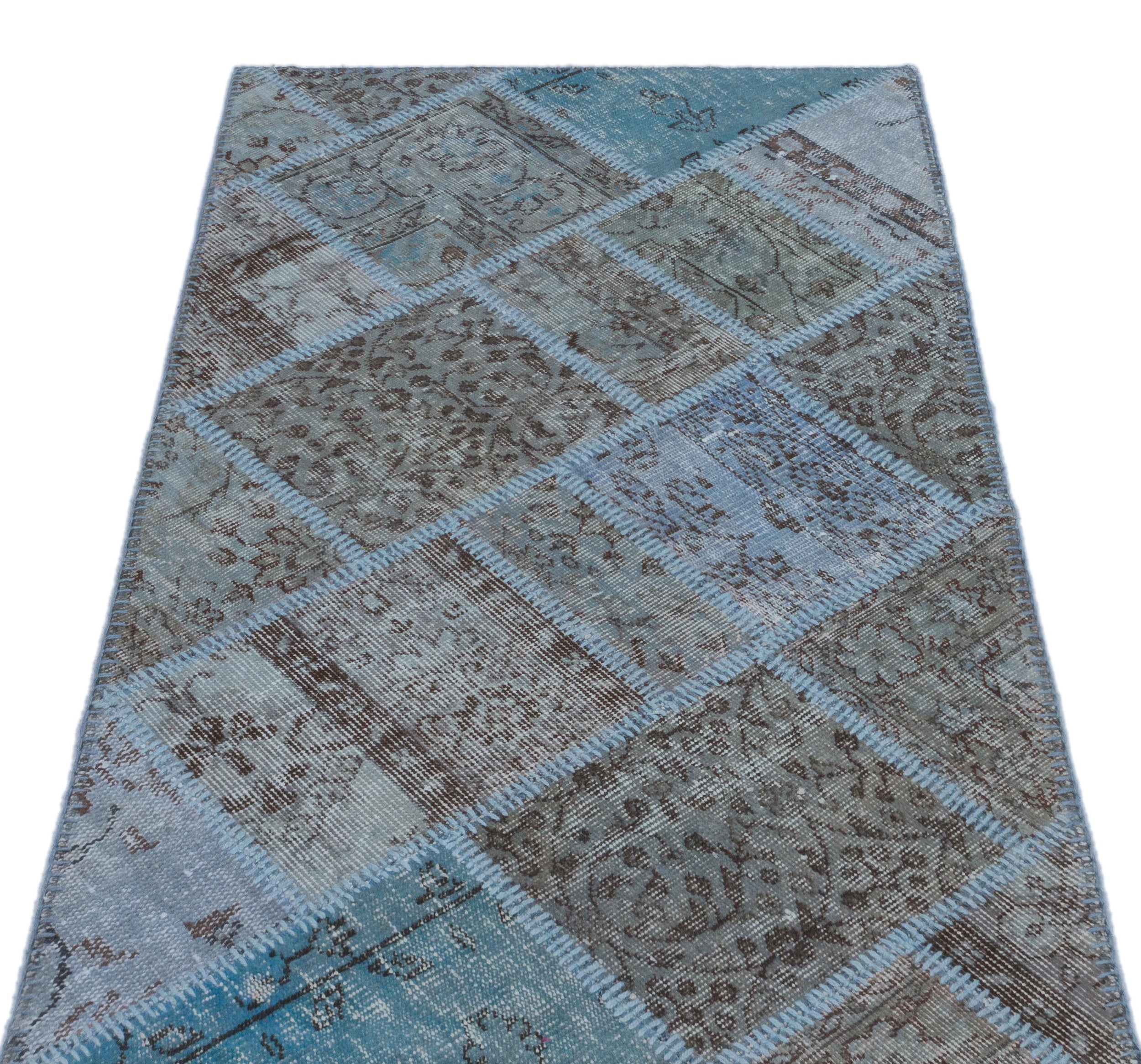 Iskece Blue Vintage Wool Handmade Area Rug 2'8" x 4'11"