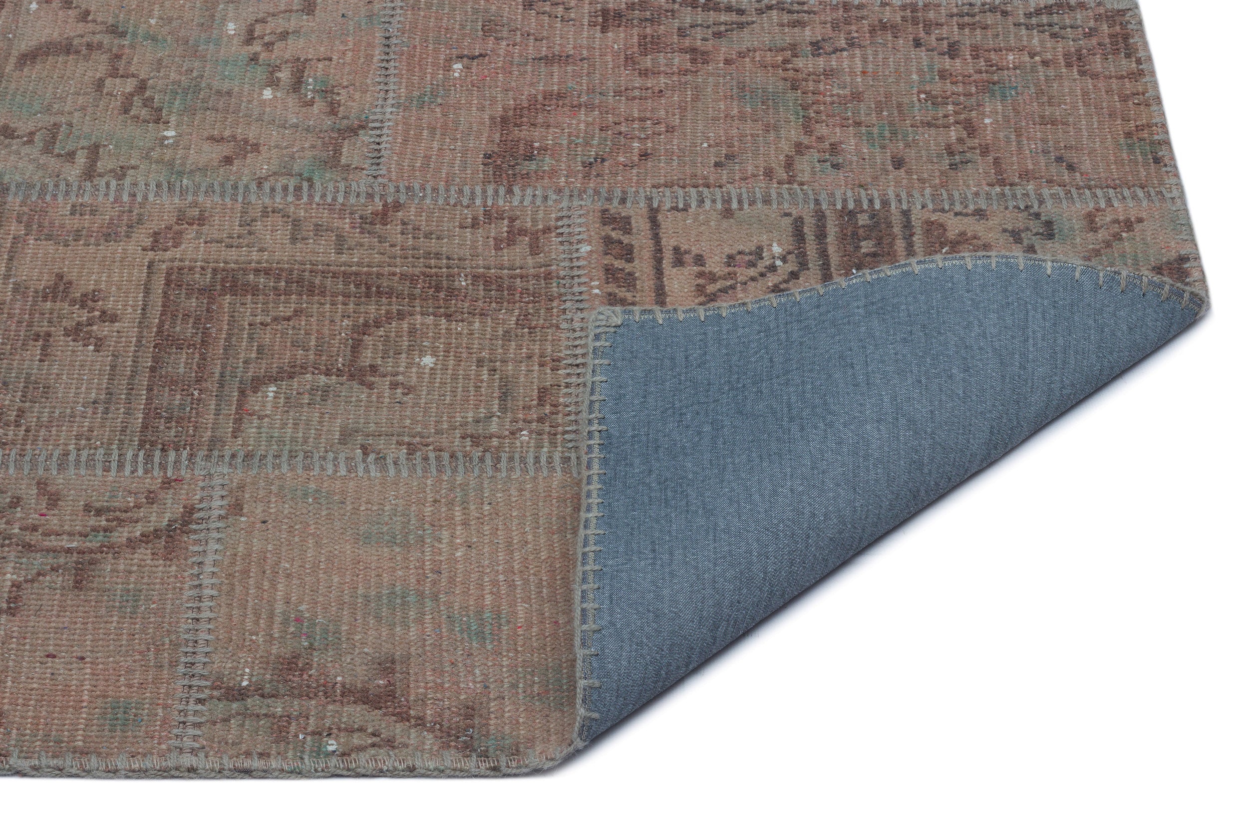 Iskece 21333 Brown Patchwork Wool Handmade Area Rug 2'7" x 4'11"