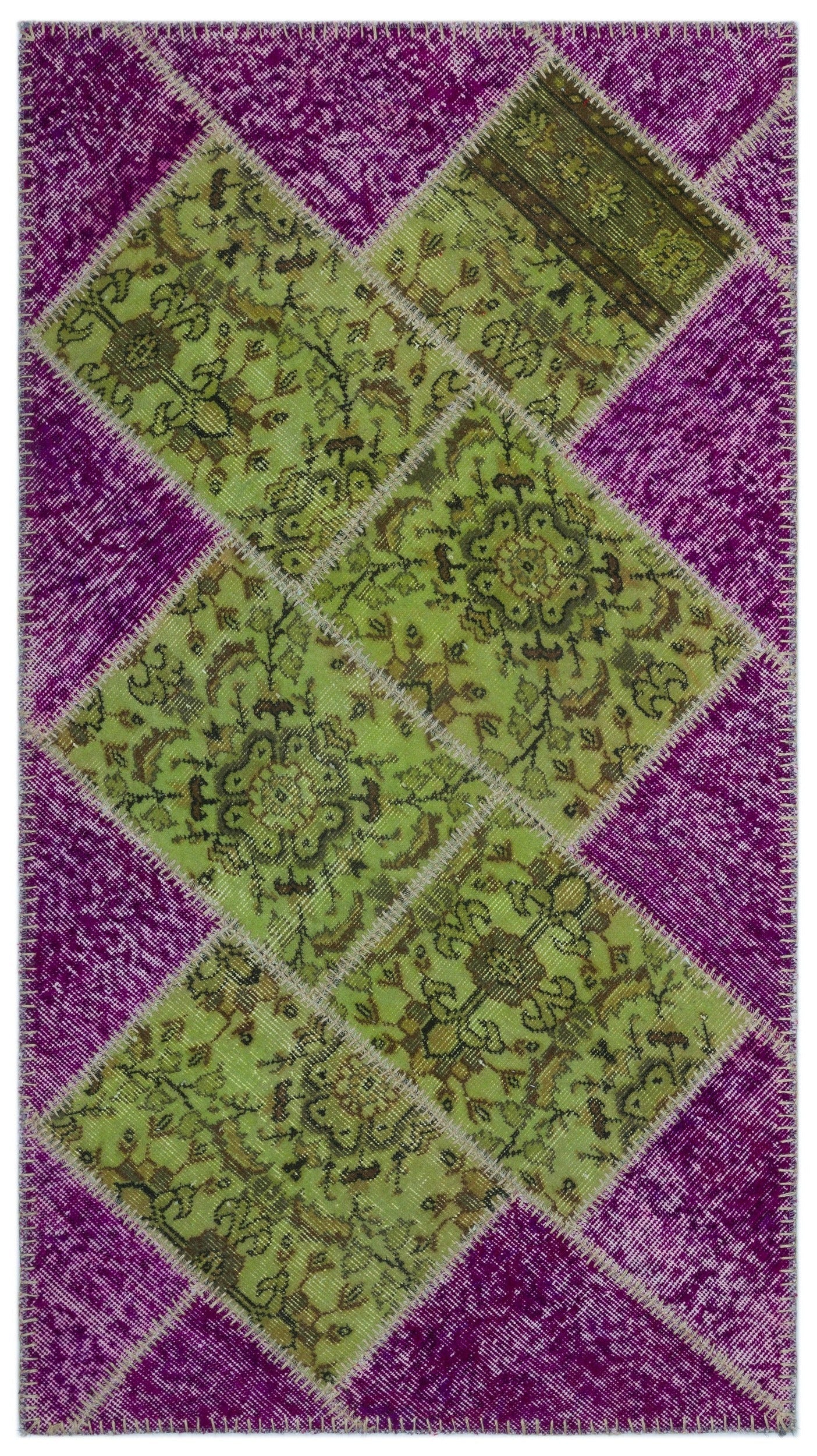 Iskece Purple Patchwork Wool Handmade Area Rug 2'9" x 5'0"