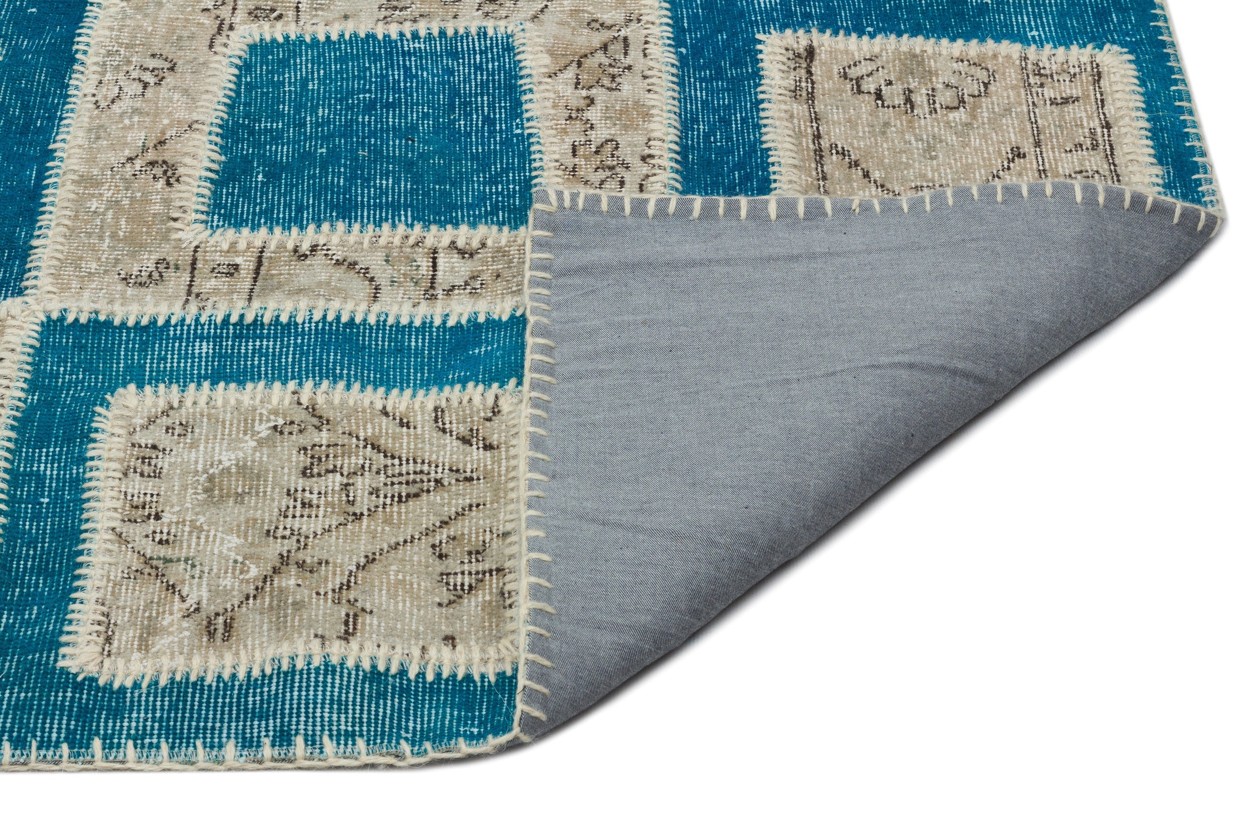 Iskece Turquoise Vintage Wool Handmade Area Rug 5'3" x 7'11"