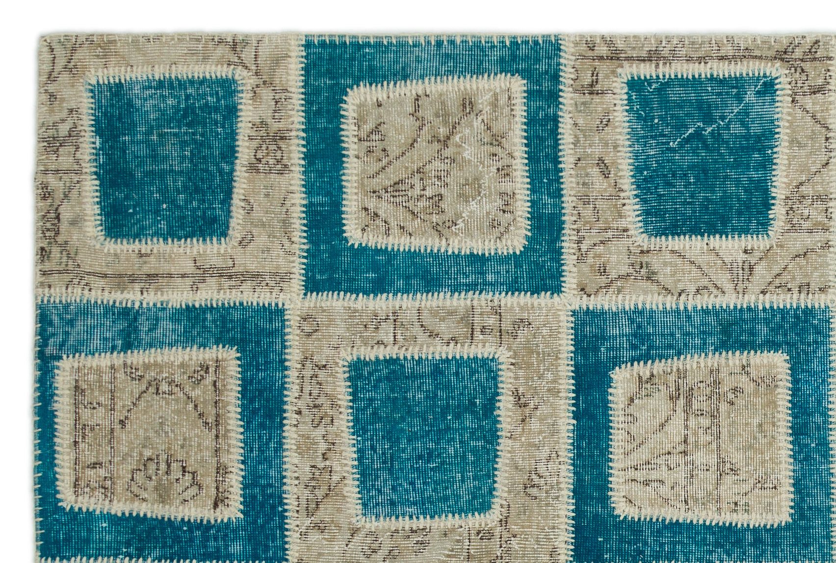 Iskece Turquoise Vintage Wool Handmade Area Rug 5'3" x 7'11"