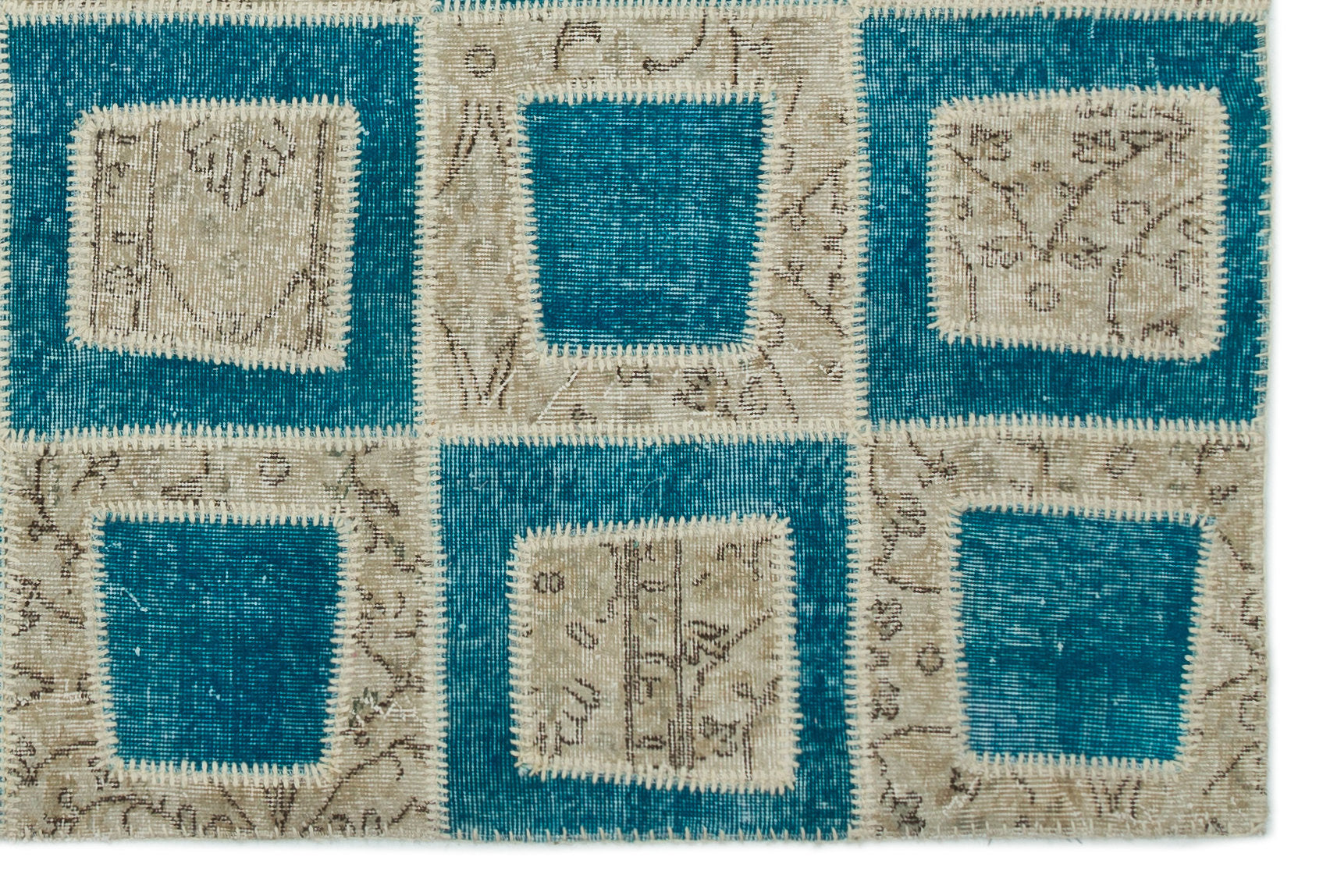 Iskece Turquoise Vintage Wool Handmade Area Rug 5'3" x 7'11"