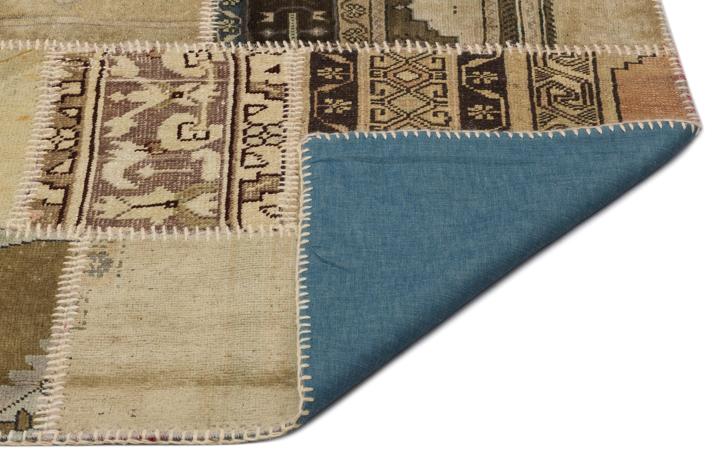 Iskece 21417 Beige Patchwork Wool Handmade Area Rug 5'3" x 7'7"