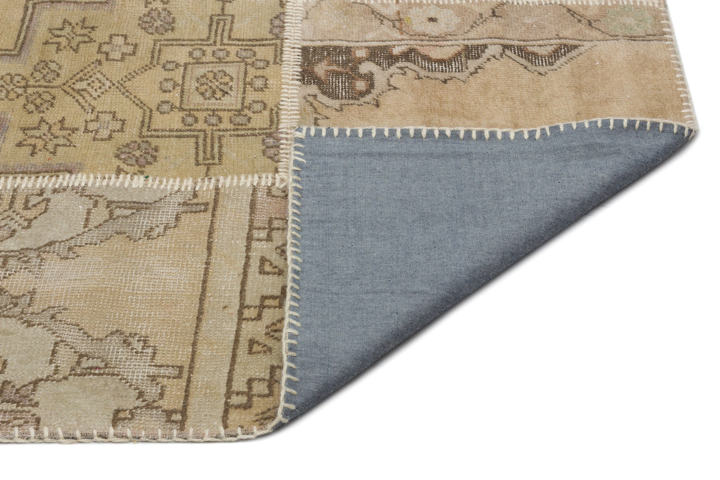 Iskece 21426 Beige Patchwork Wool Handmade Area Rug 5'3" x 7'7"