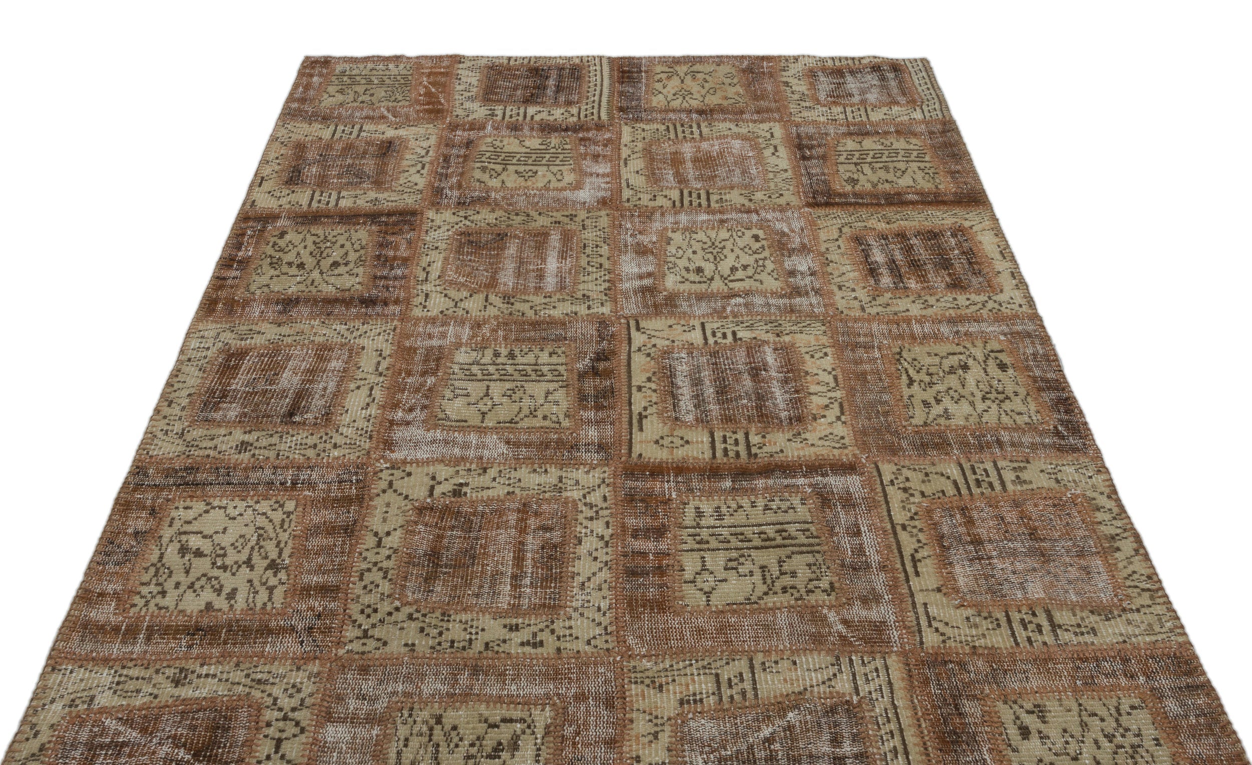 Iskece Brown Vintage Wool Handmade Area Rug 5'3" x 7'11"