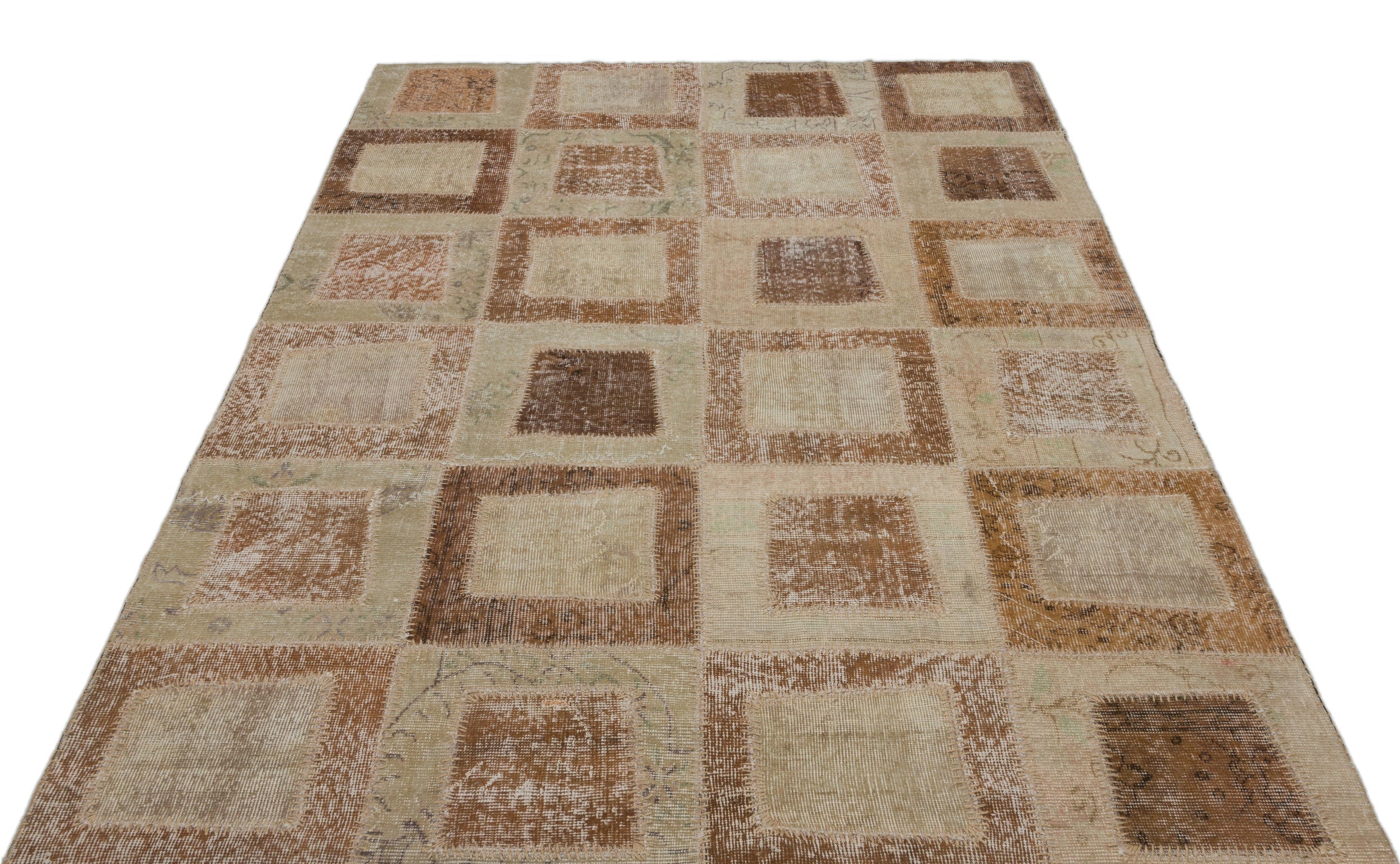 Iskece Beige Vintage Wool Handmade Area Rug 5'3" x 7'11"