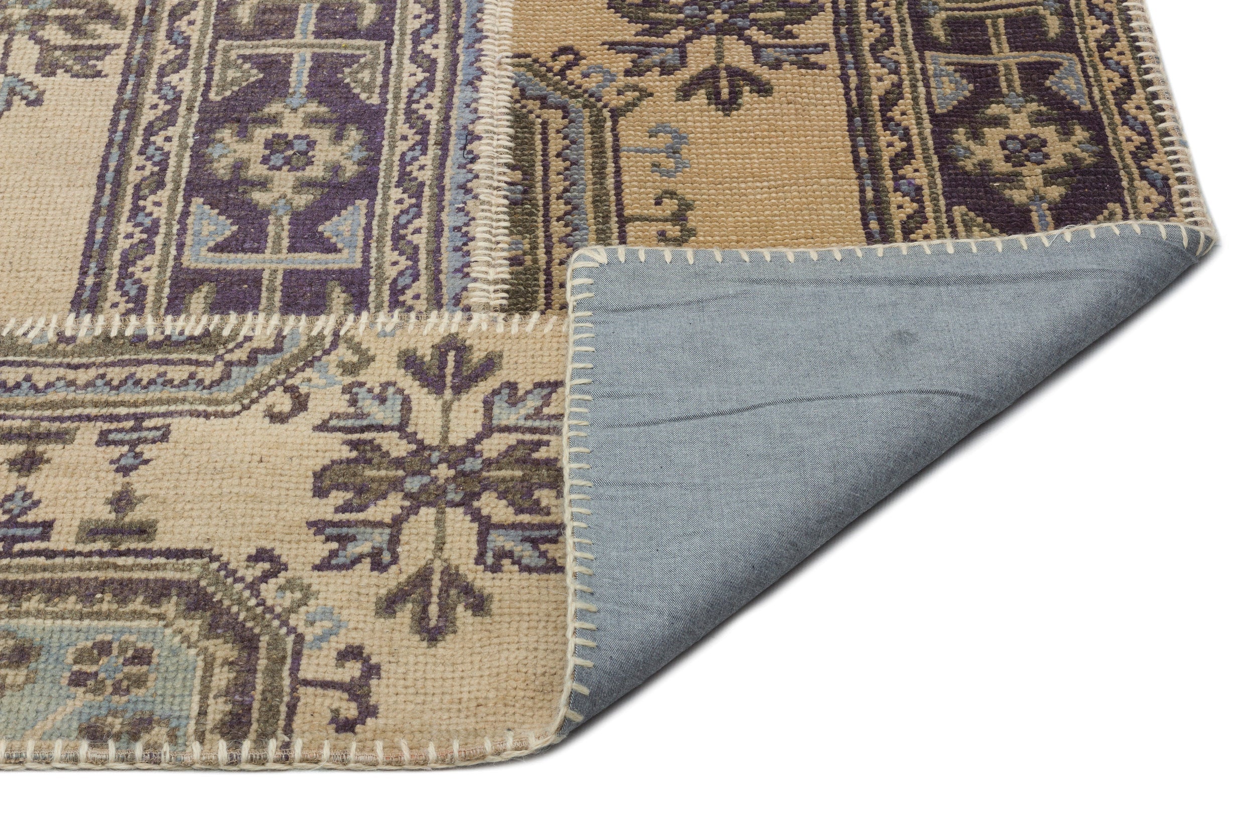 Iskece 21444 Beige Patchwork Wool Handmade Area Rug 5'3" x 7'7"